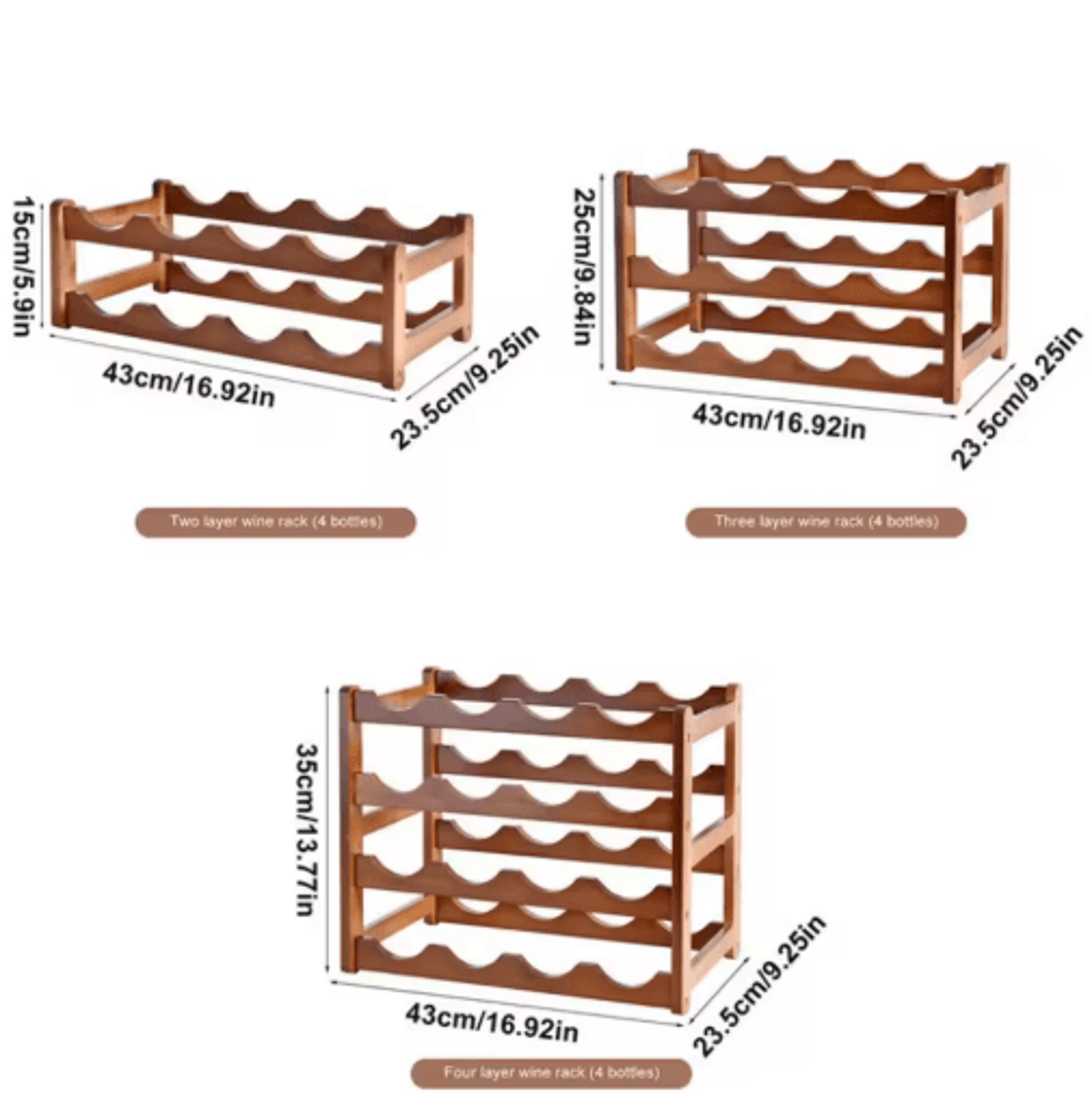 Bamboo Multi Tier Wine Rack Vintage Solid Wood Tabletop Display For Home And Bar 9