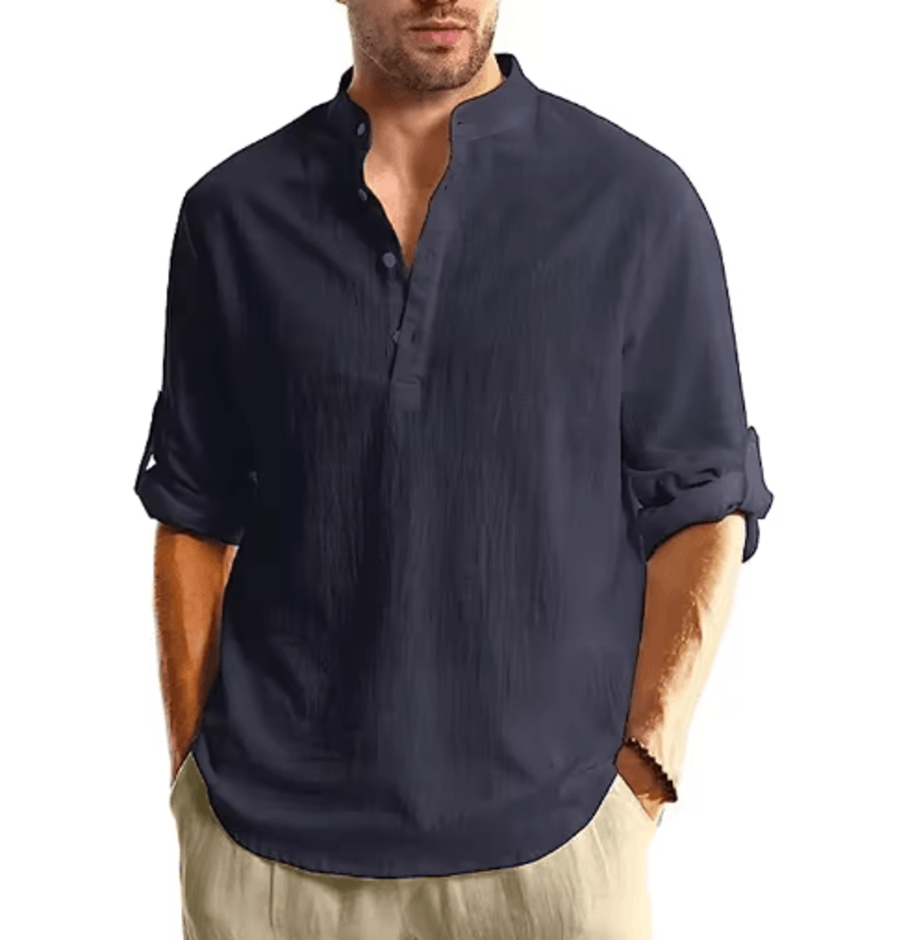 Mens Long Sleeve Henley Shirt Lightweight Cotton Button Tee For Business And Streetwear 2