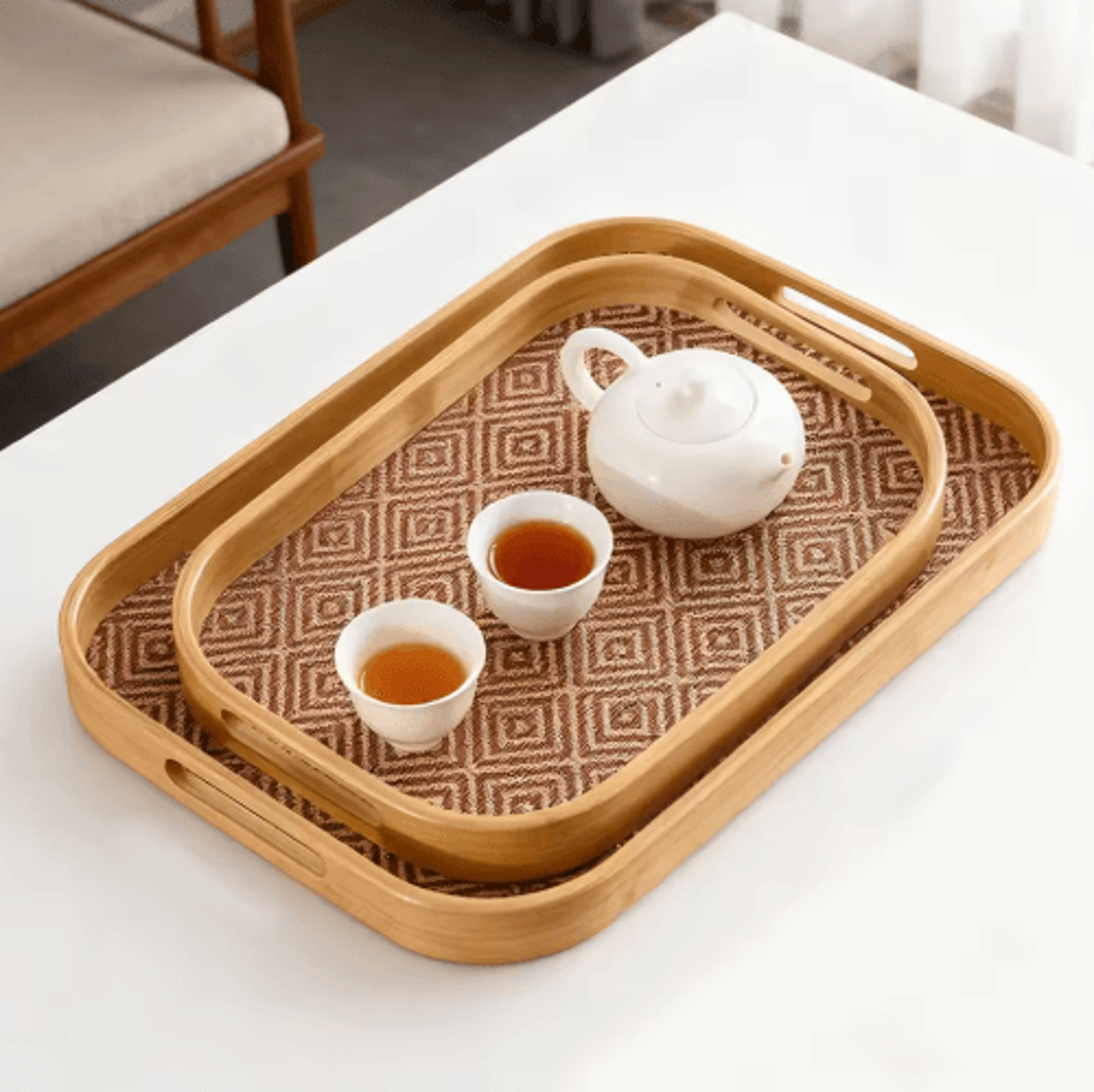 Large Bamboo Serving Tray With Handles Multi Use Home Coffee Table And Outdoor Platter 4