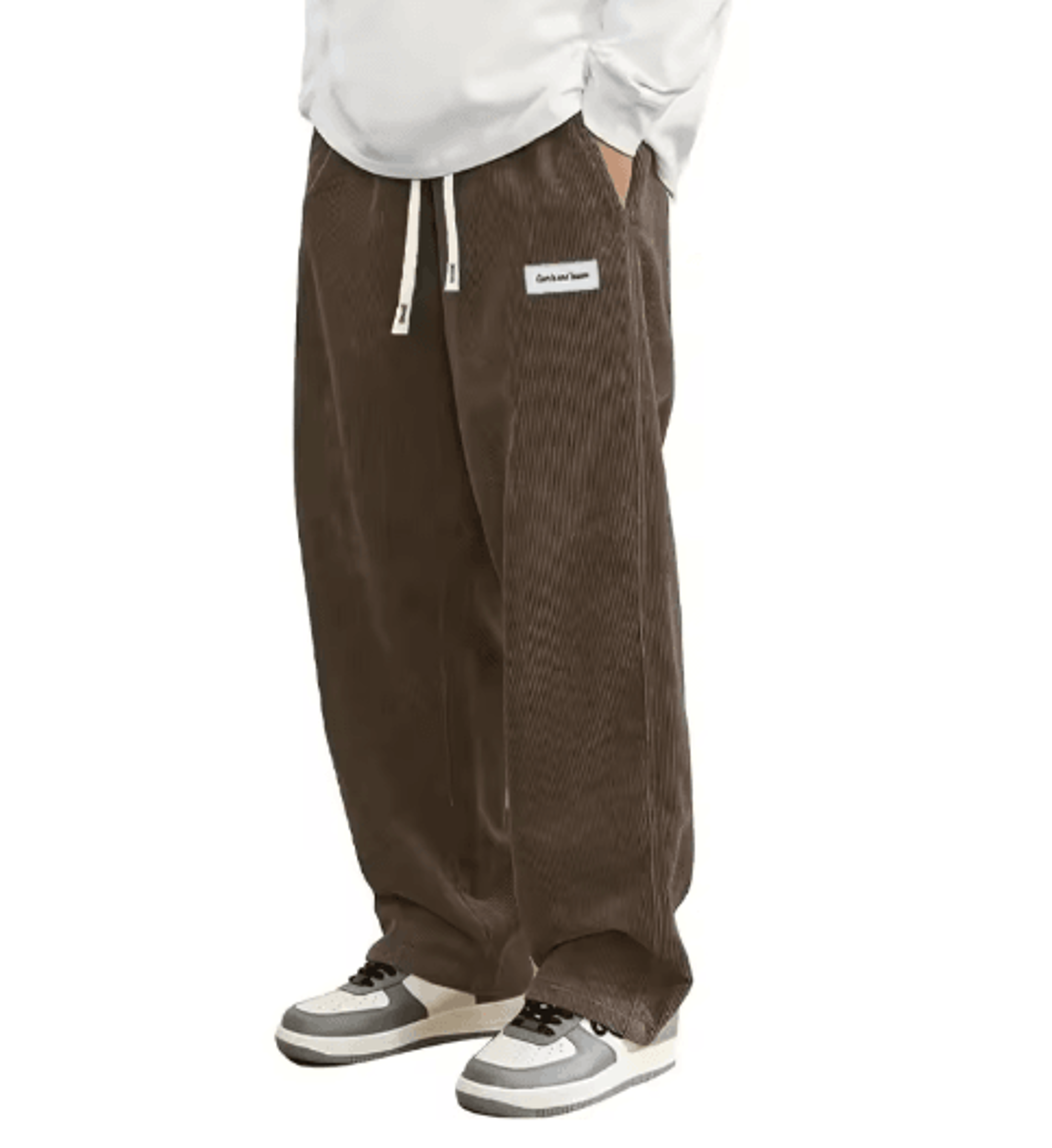 Mens Corduroy Casual Pants Loose Fit Elastic Waist Baggy Streetwear Trousers 2