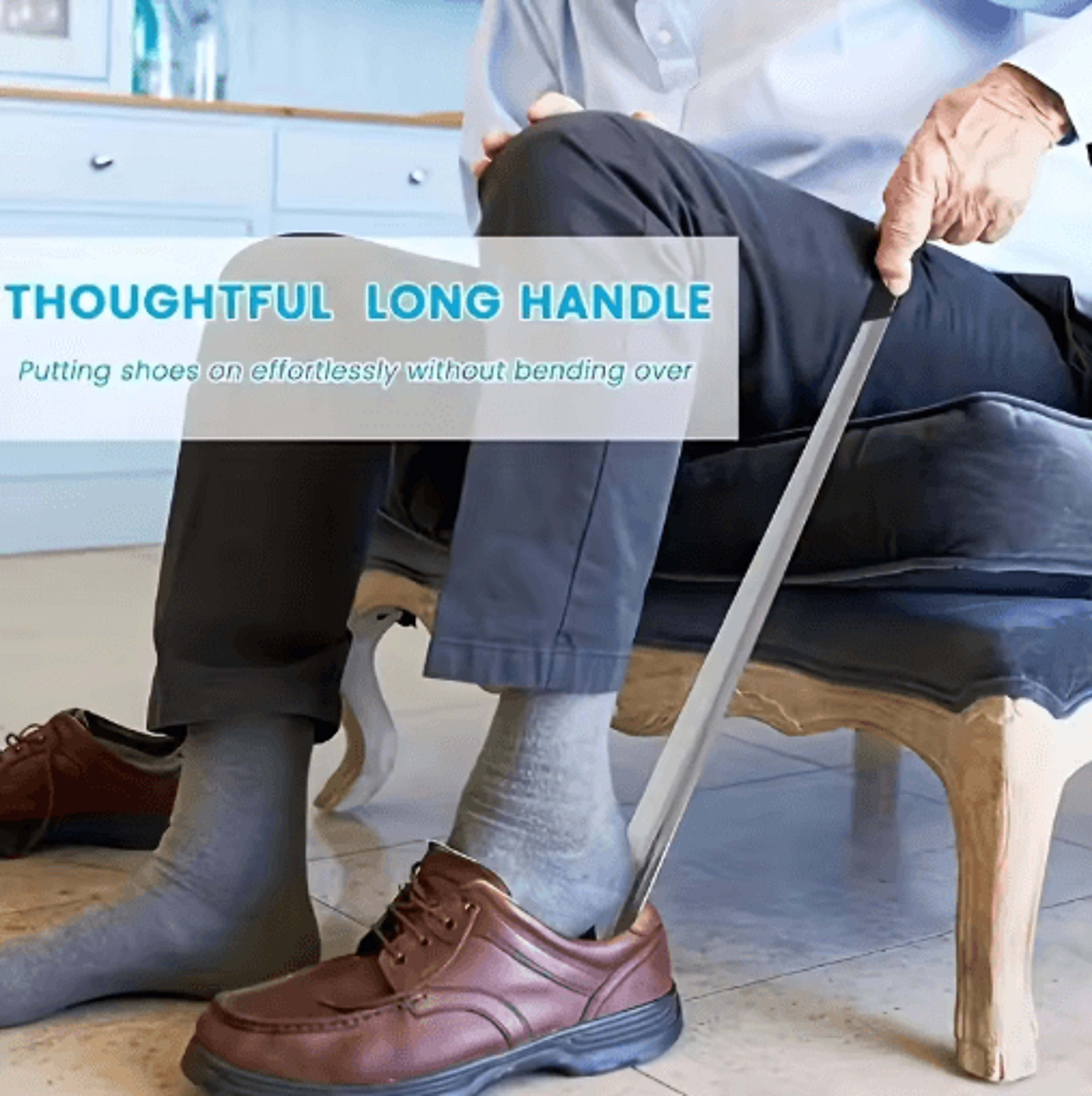 Long Handle Stainless Steel Shoehorn Ergonomic Easy Grip Shoe Horn For Seniors 3