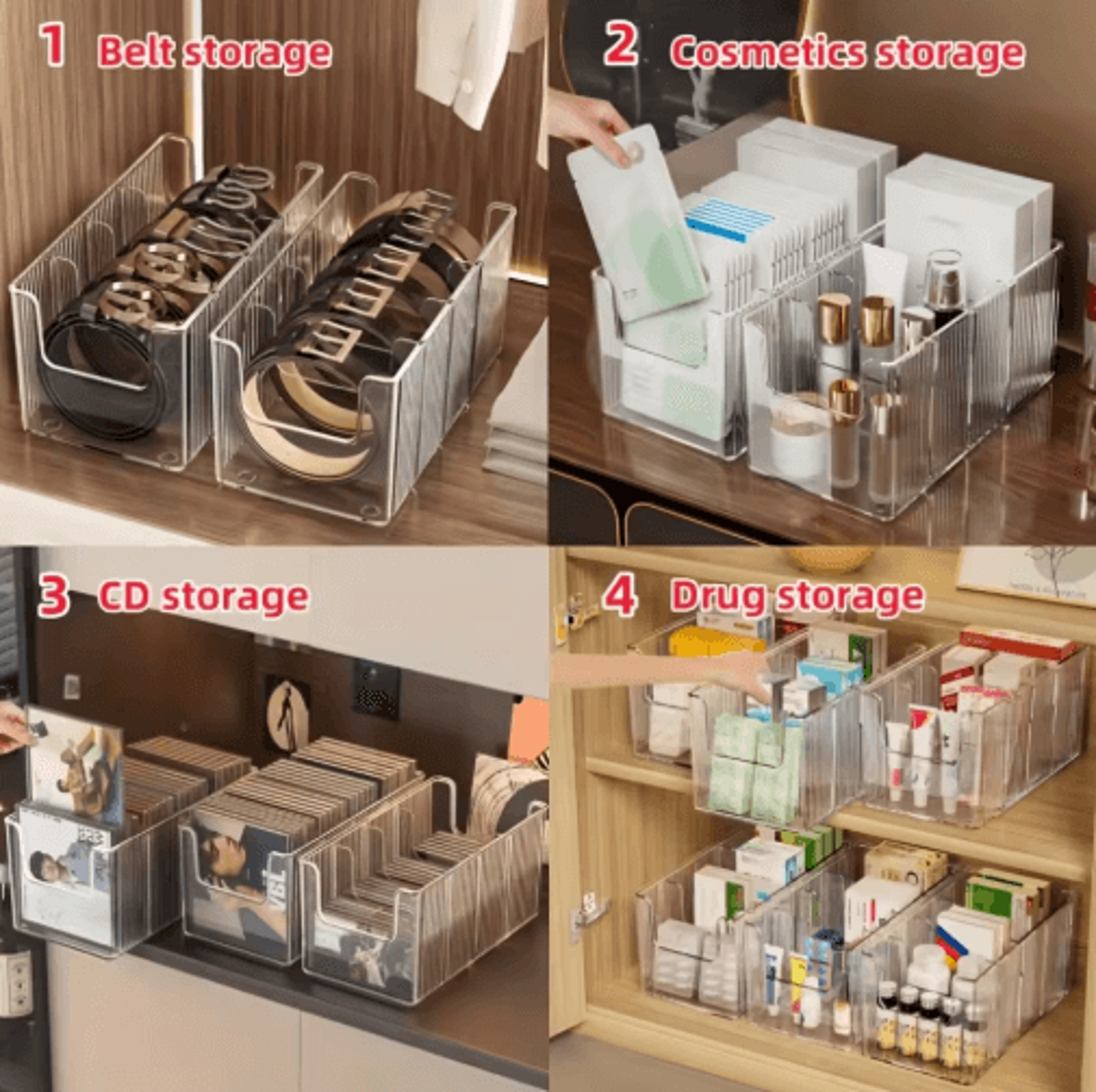 Acrylic Belt Storage Box Large Capacity Divided Organizer 1 To 2 Pc Set 5