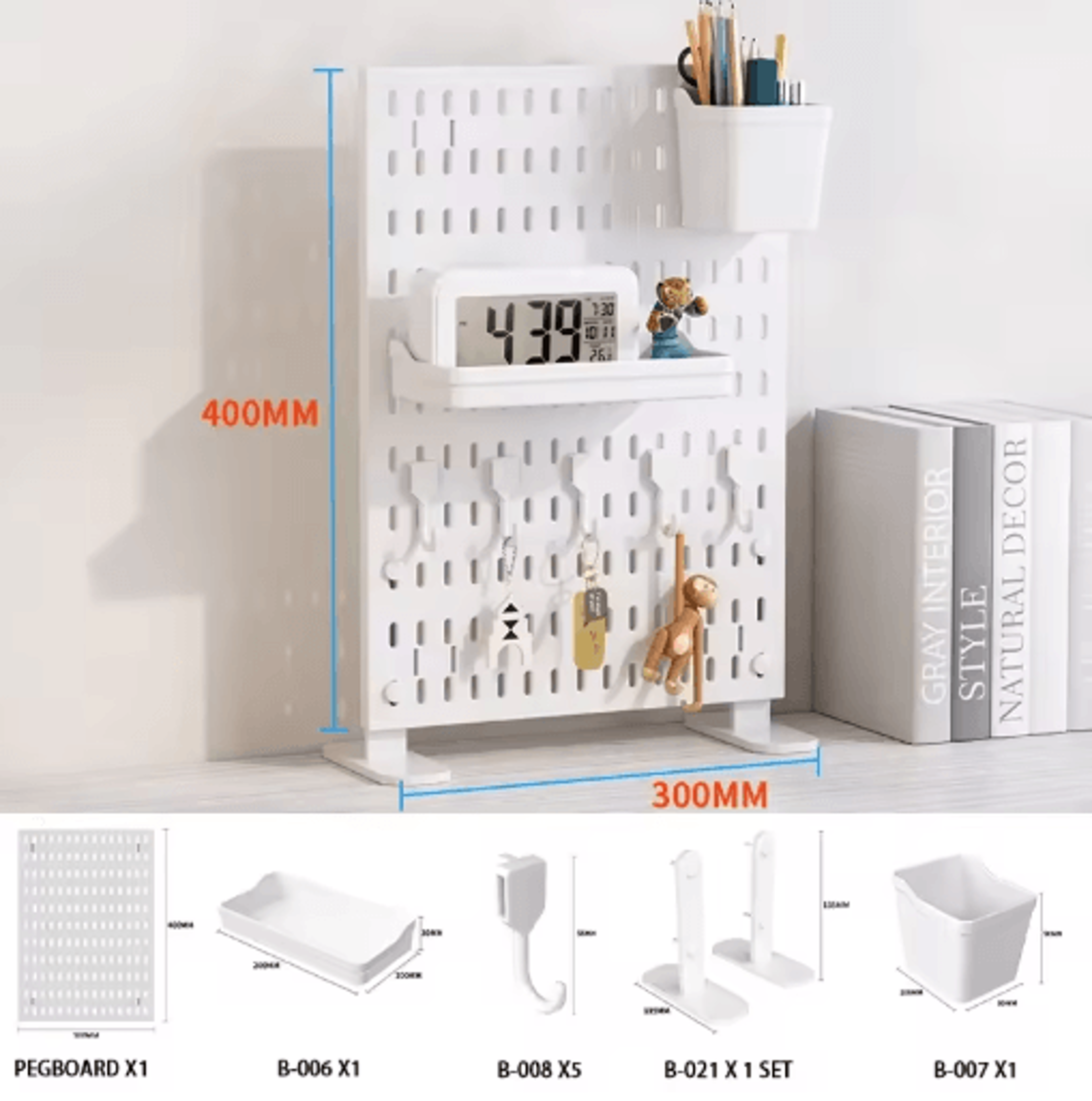 Standing Office Pegboard Storage No Drill Clip On Desktop Rack With DIY Accessories 23