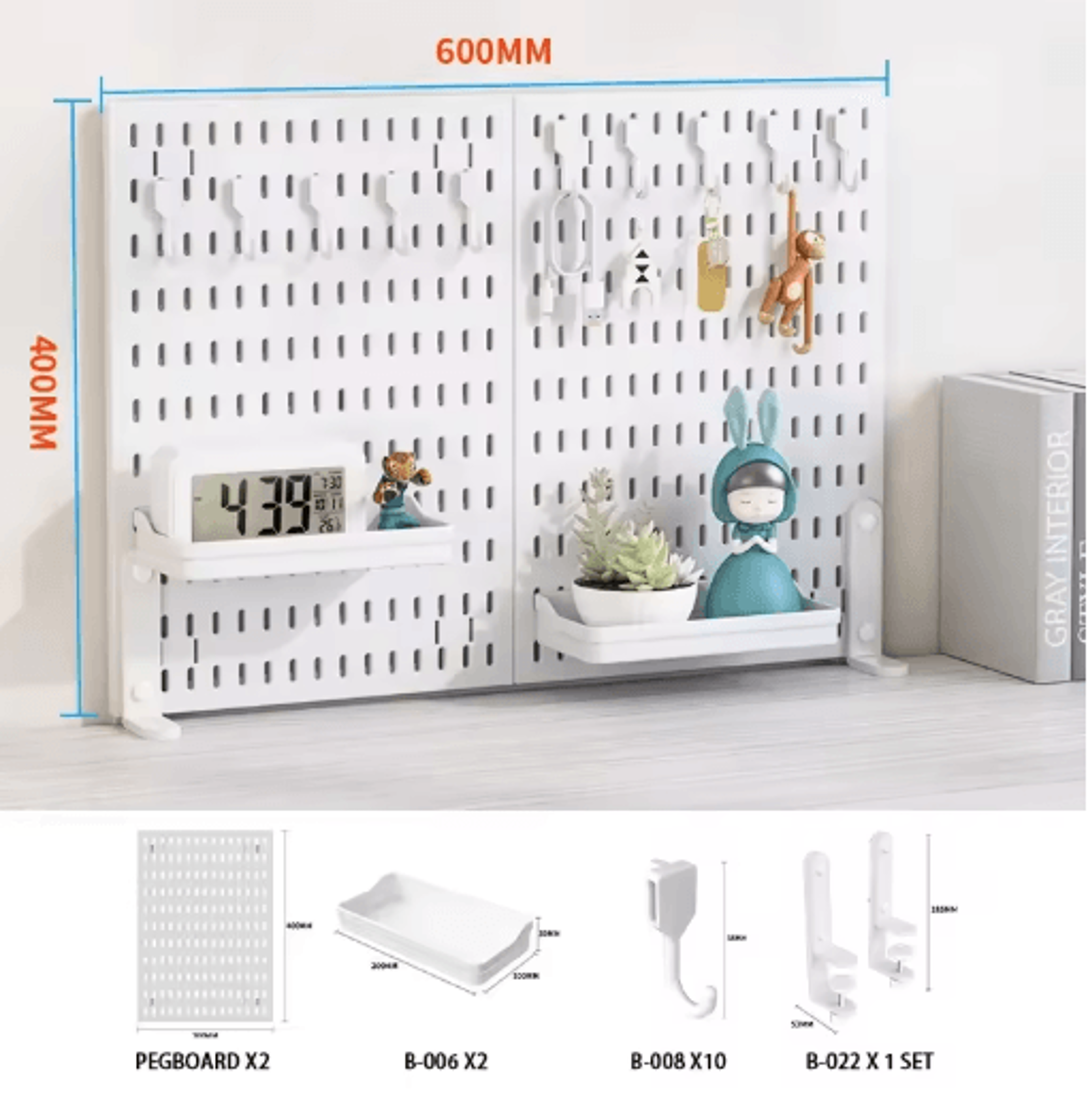 Standing Office Pegboard Storage No Drill Clip On Desktop Rack With DIY Accessories 24
