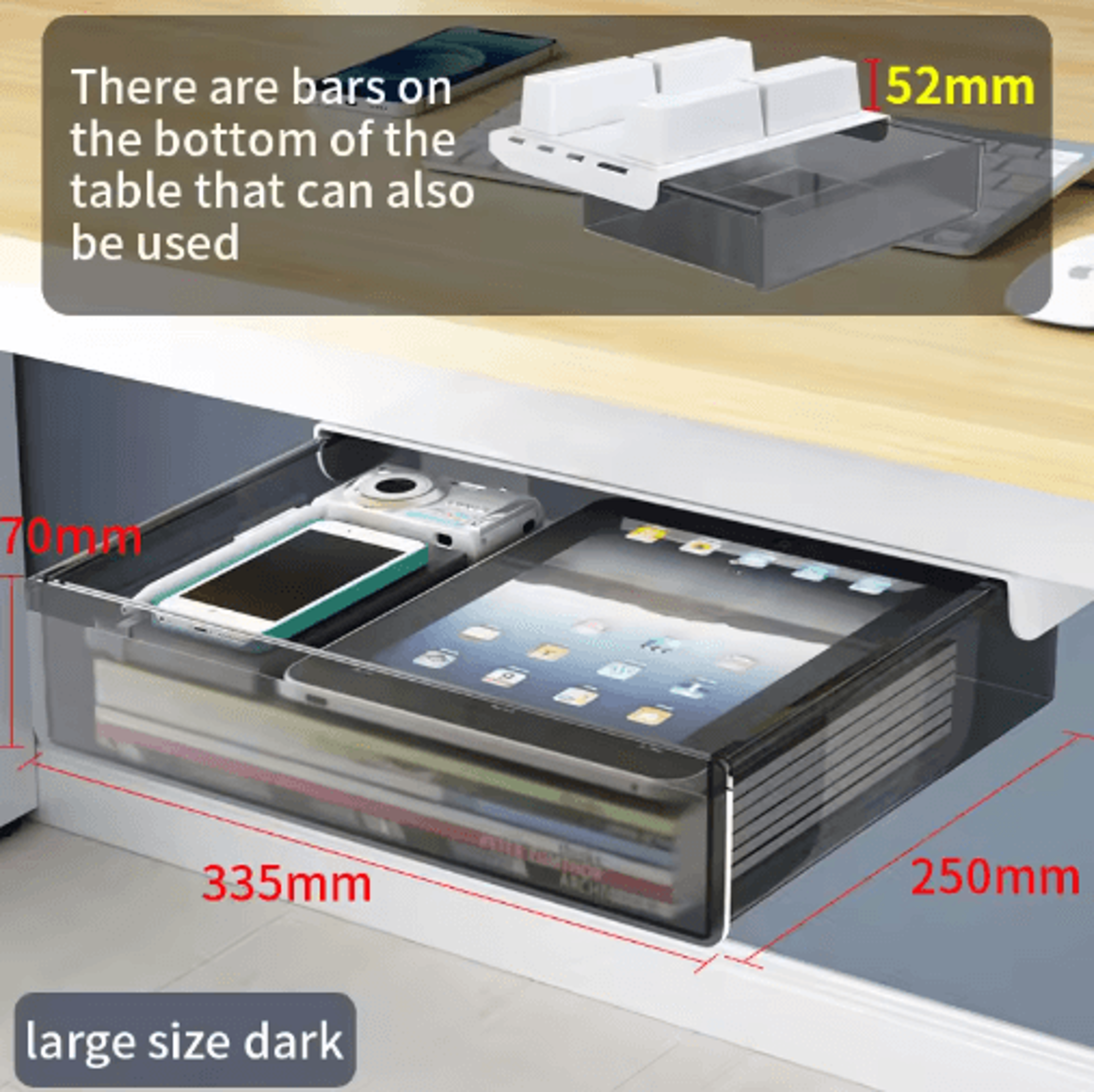 Self Adhesive Under Desk Drawer Drill Free Plastic Storage For Office And Home 4