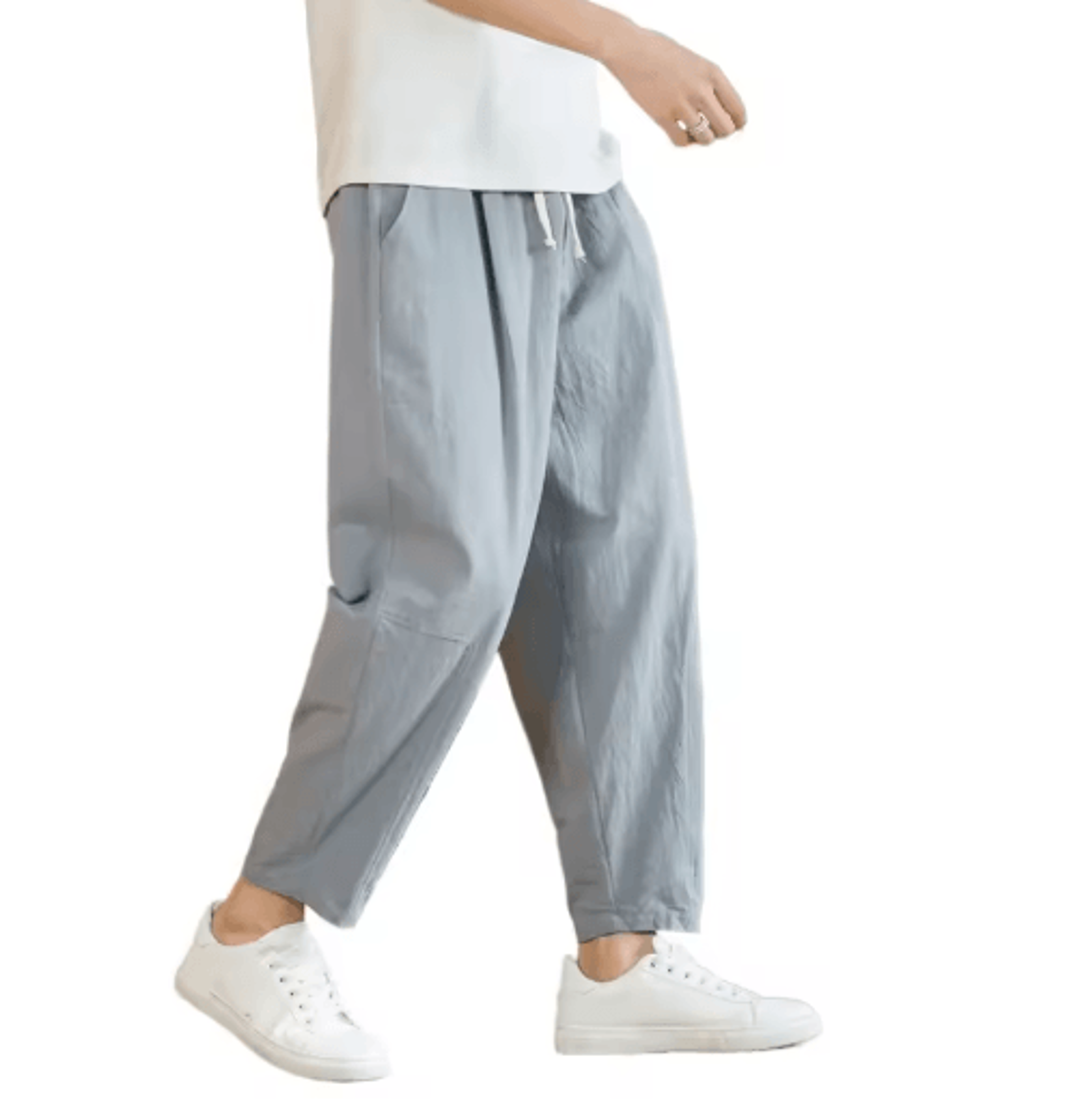 Mens Cotton Linen Casual Pants Breathable Loose Straight Leg Drawstring Streetwear Trousers 2