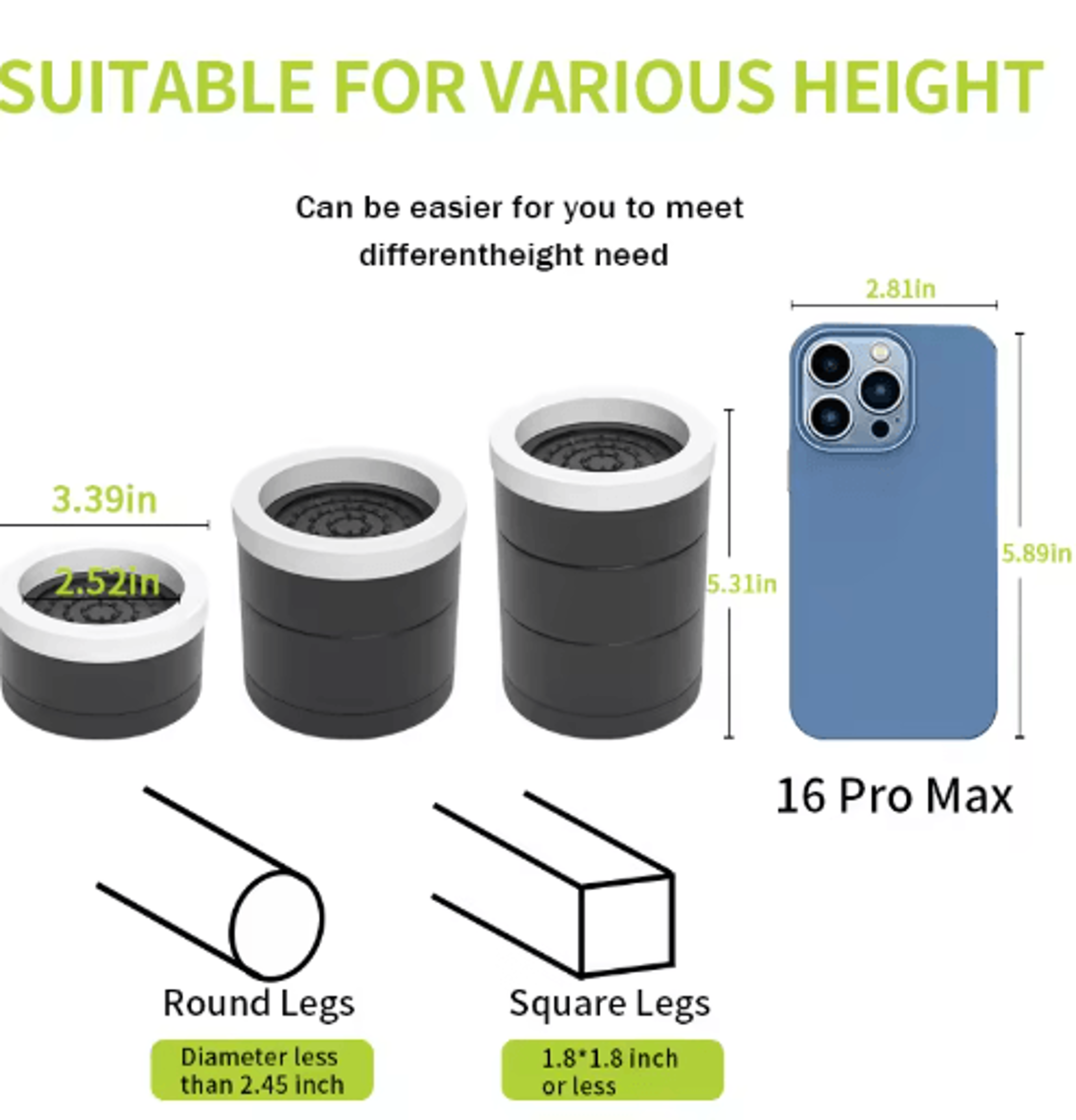 Stackable Furniture Heightening Foot Pads Adjustable Table Cabinet And Bed Leg Risers 14