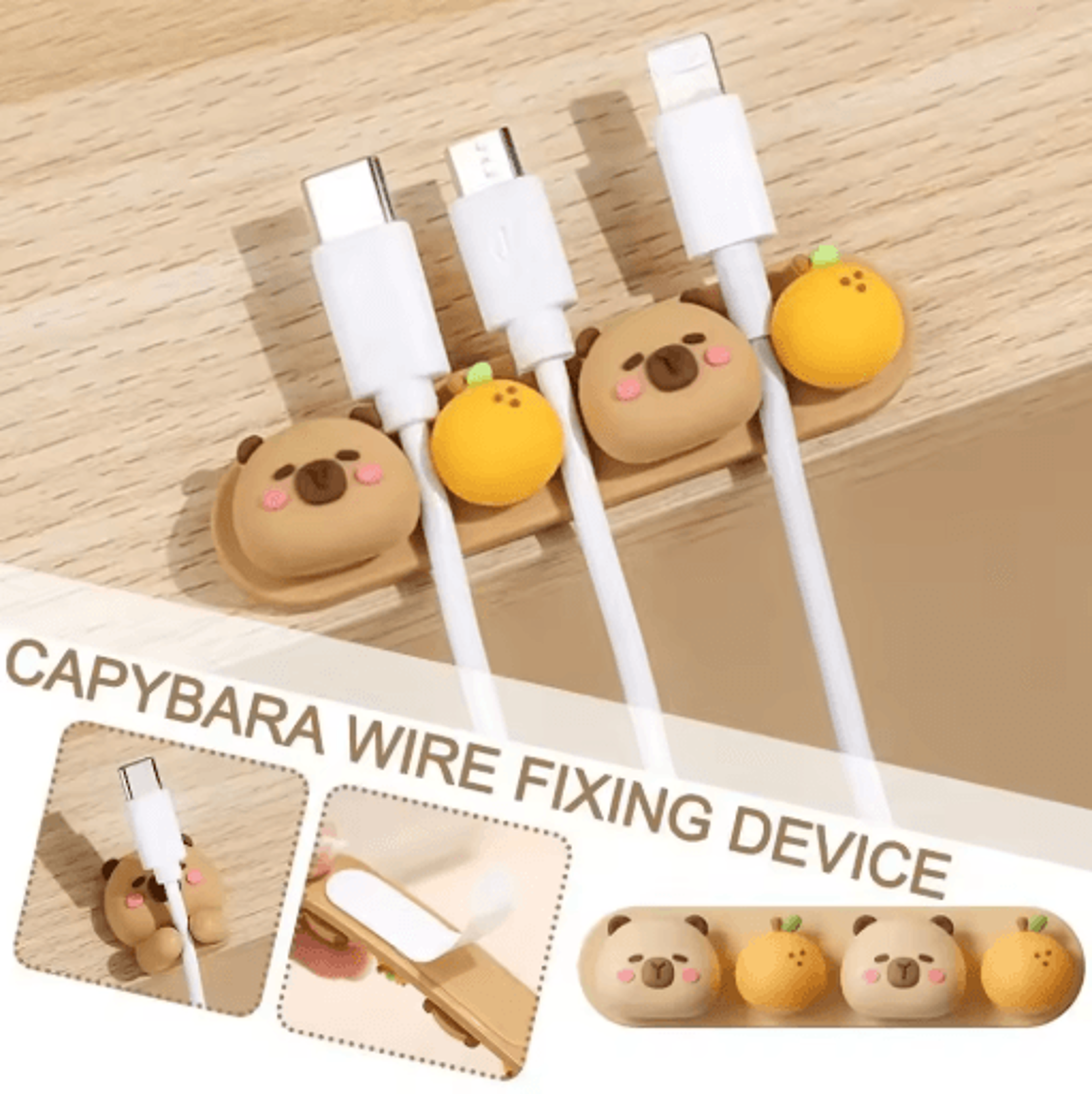 Capybara Desktop Cable Organizer Cute Silicone Punch Free Holder For Charging And Data Cables 0