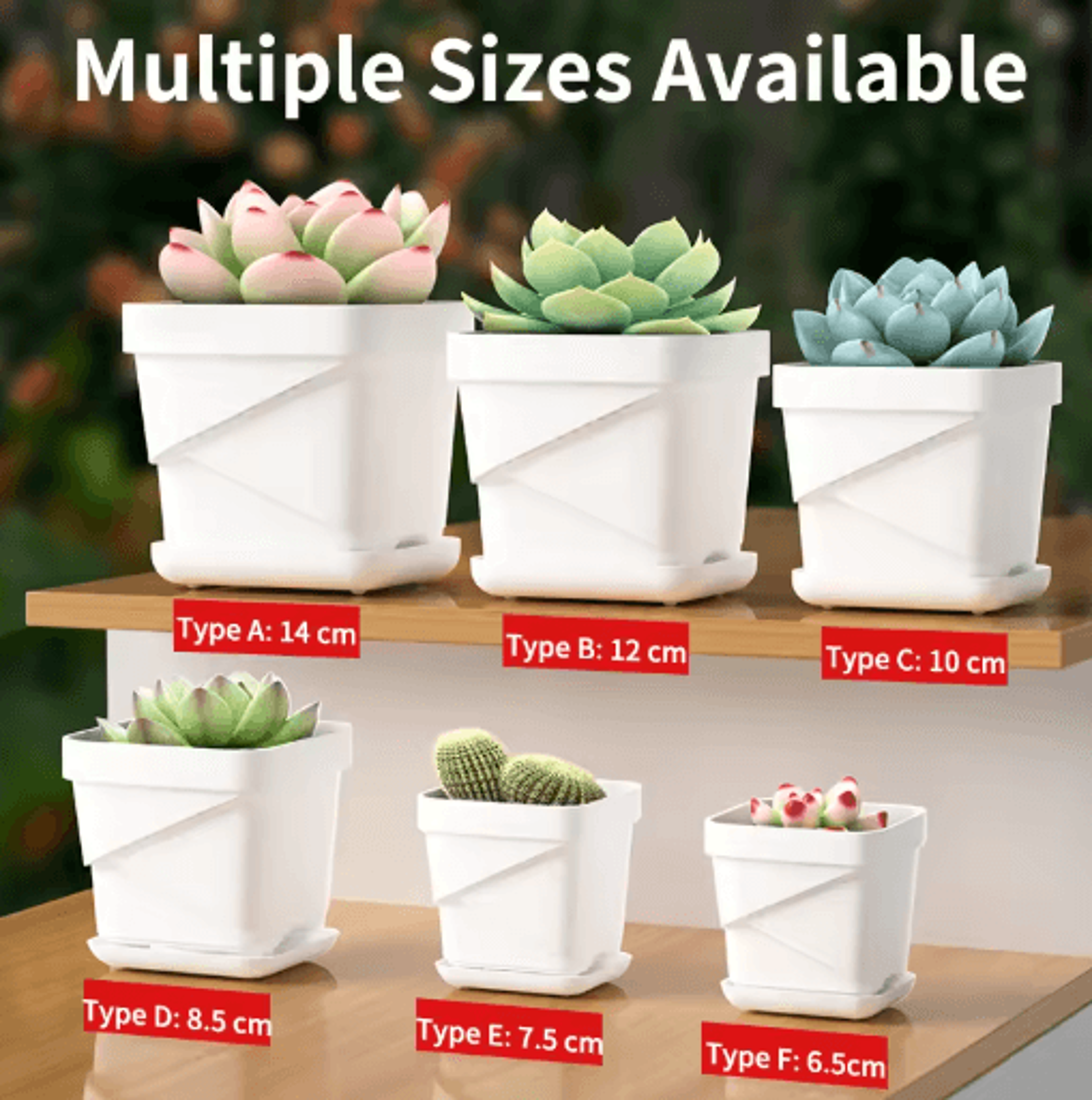 Square Ventilated Plastic Flower Pot Succulent Planter With Thick Drainage Tray 13