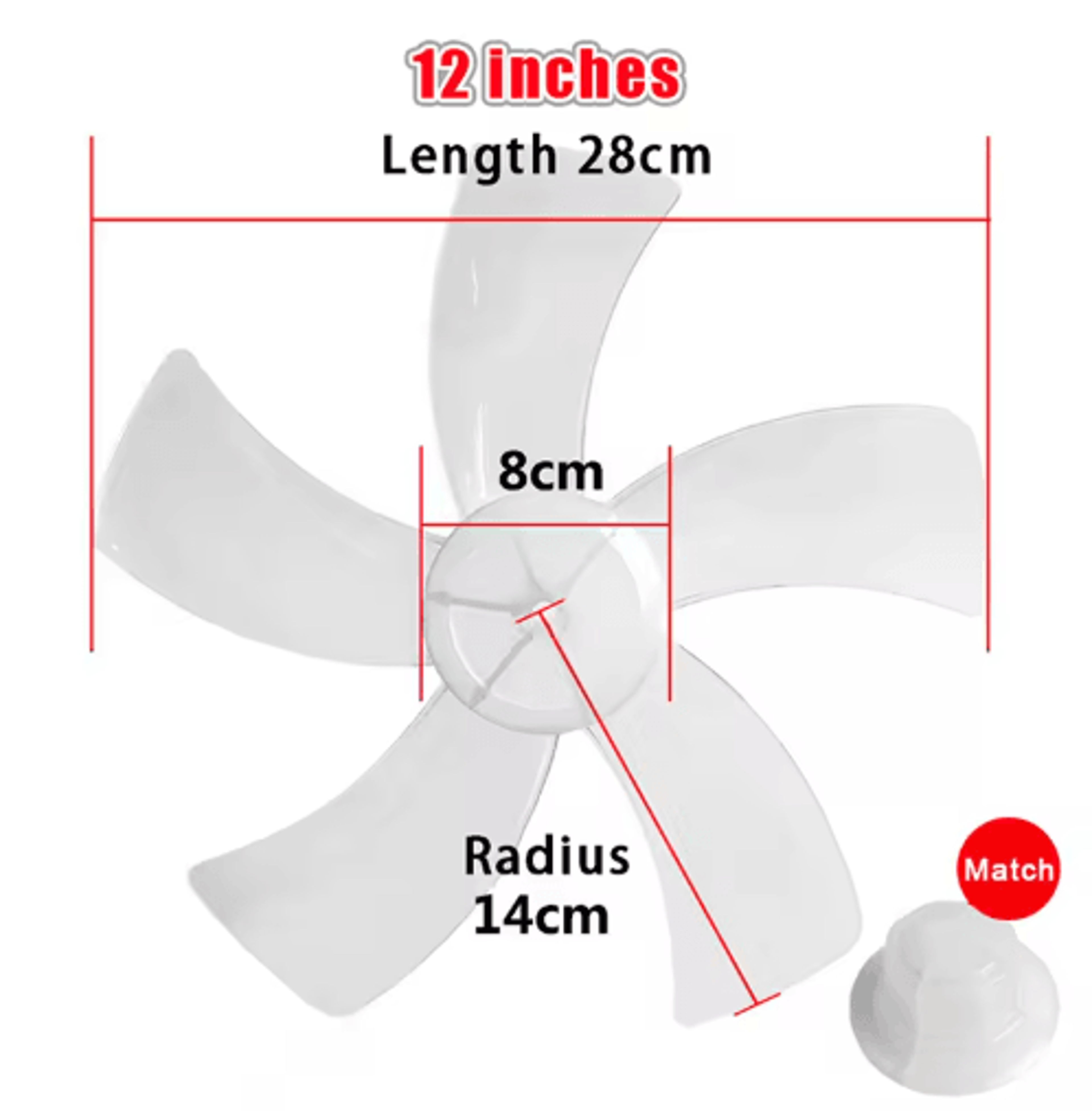 12 Inch Plastic Fan Blade Five Leaf Replacement With Nut Cover For Pedestal And Table Fans 0