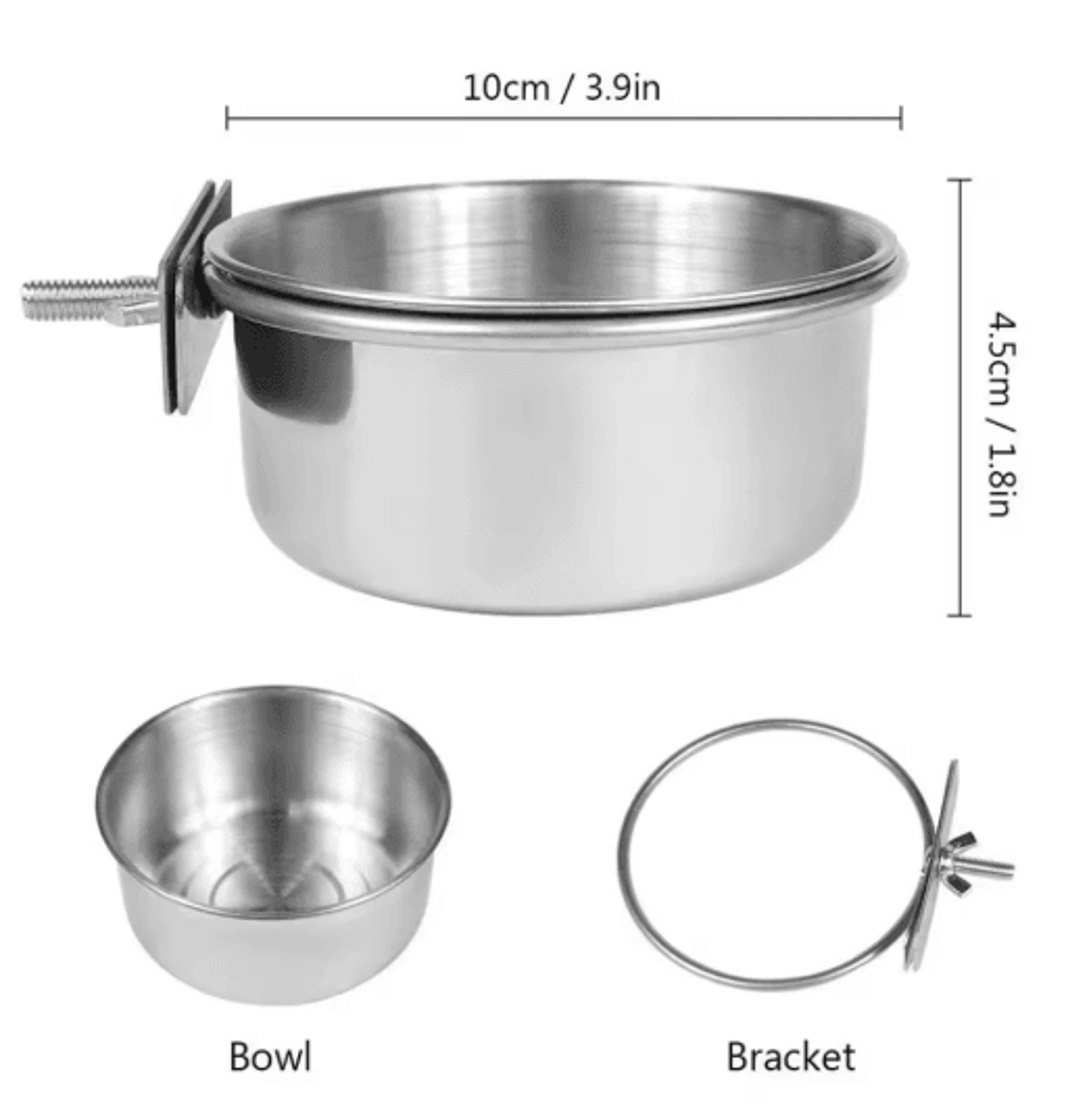 Stainless Steel Pet Food Dish With Clamp Hanging Feeding Bowl For Birds And Small Animals 10 To 14  2