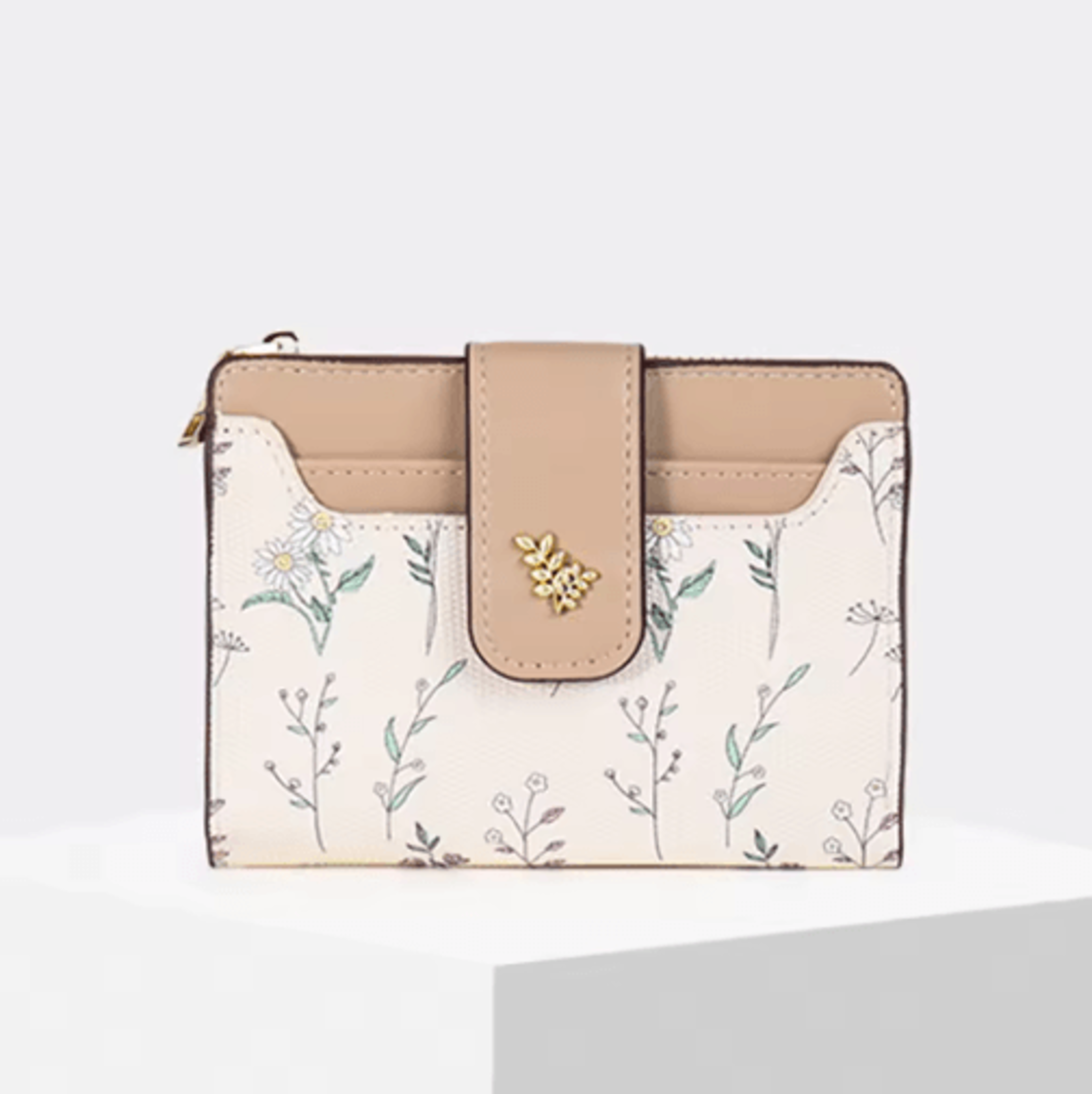 Womens PU Leather Wallet Flower Printed Short Slim Coin Purse With Card Holder 2