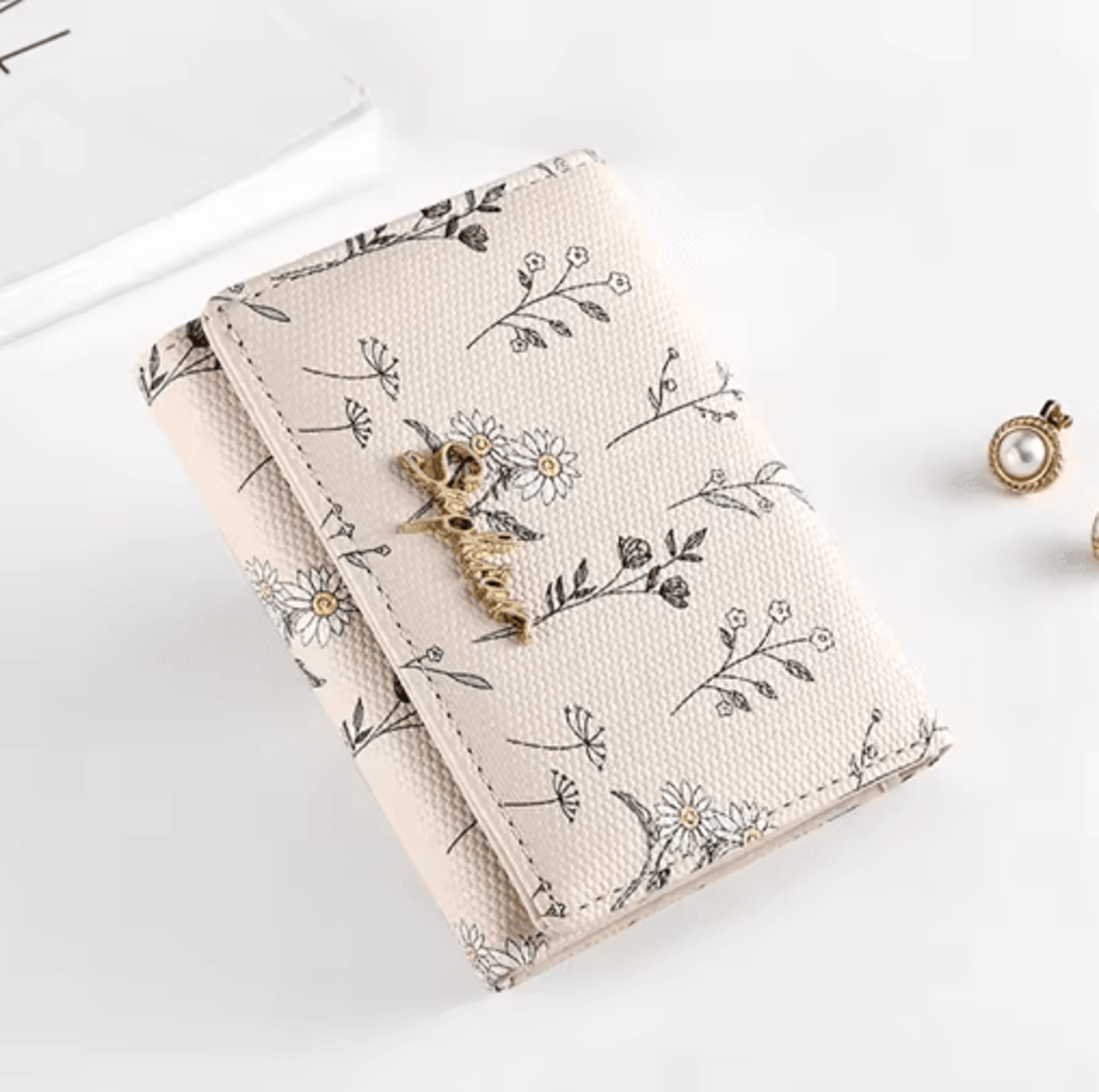 Womens PU Leather Wallet Flower Printed Short Slim Coin Purse With Card Holder 7