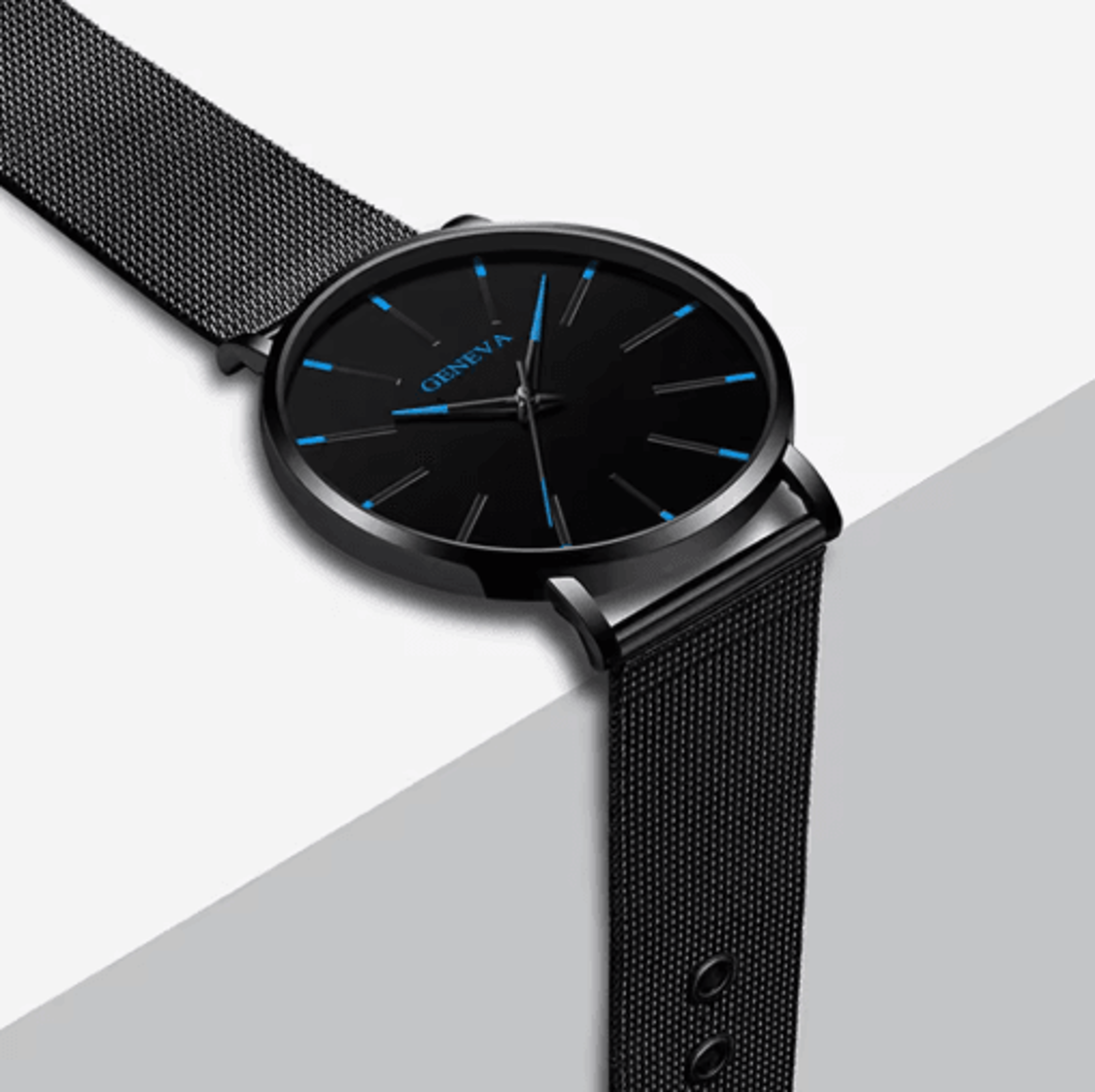 Minimalist Geneva Watch For Men Large Round Dial Quartz Wristwatch With Mesh Strap 3