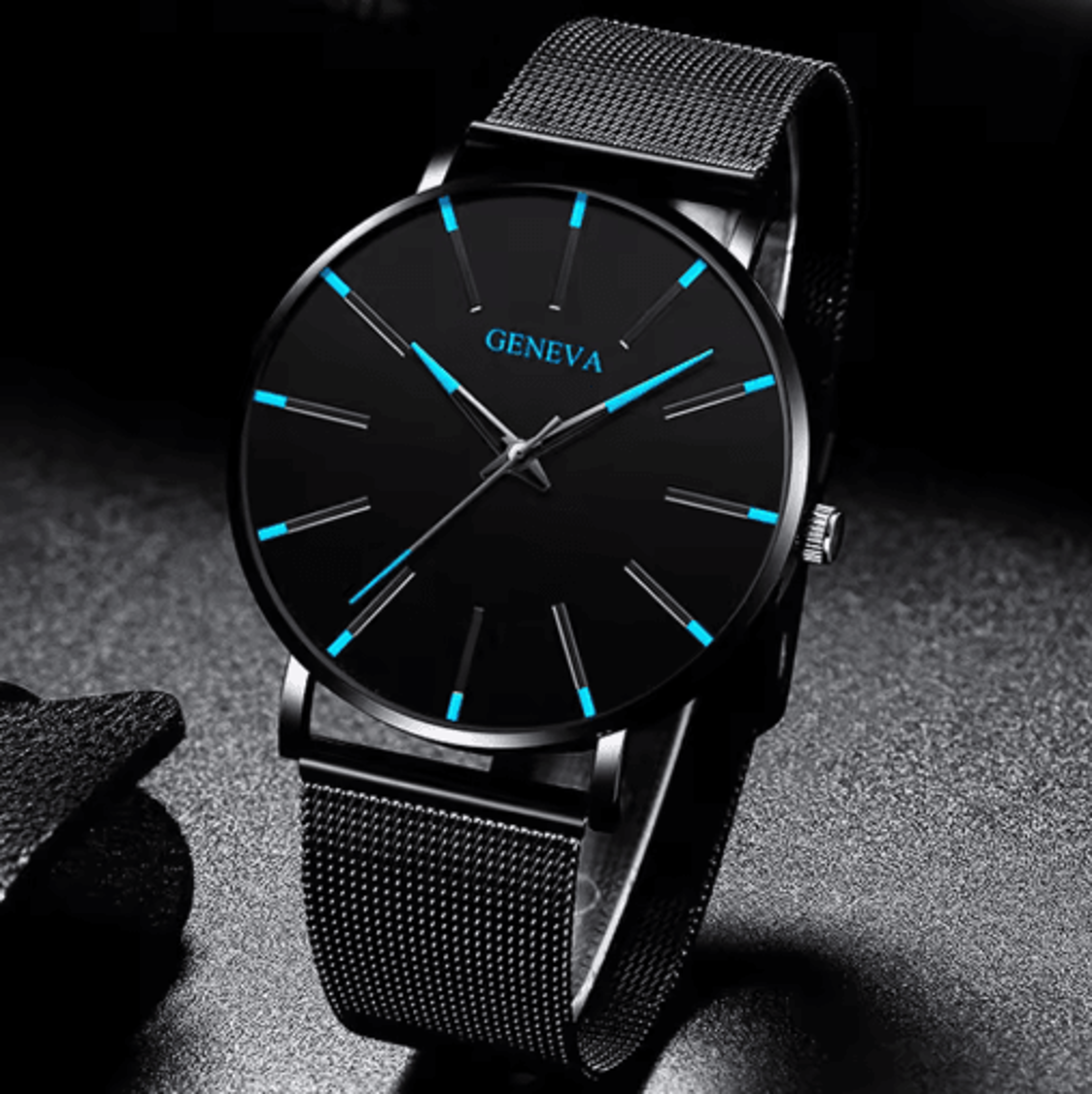 Minimalist Geneva Watch For Men Large Round Dial Quartz Wristwatch With Mesh Strap 6