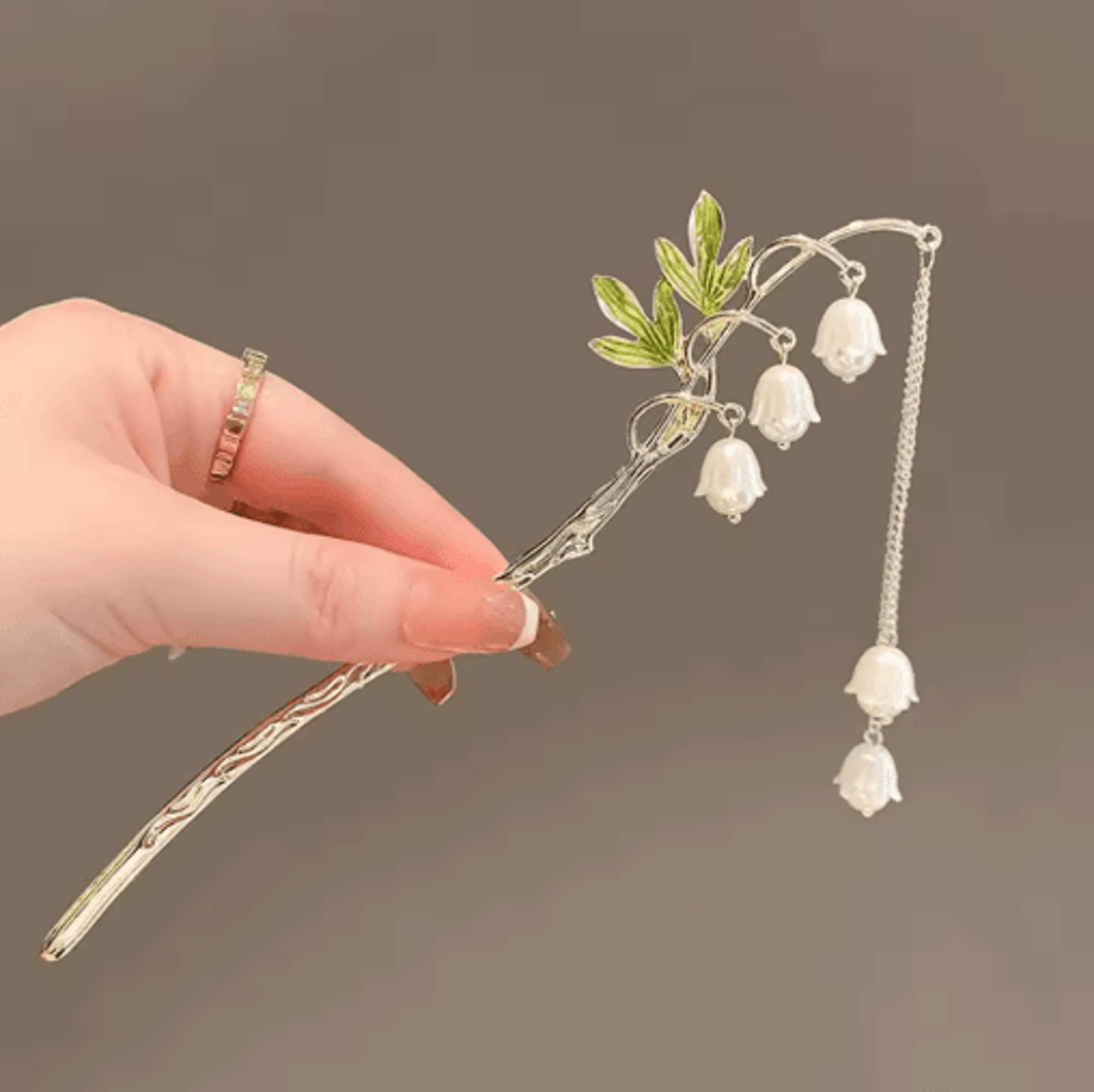 Simple Flower Hair Pin Pearl Chain Tassel Hair Stick Fork In New Chinese Style 1
