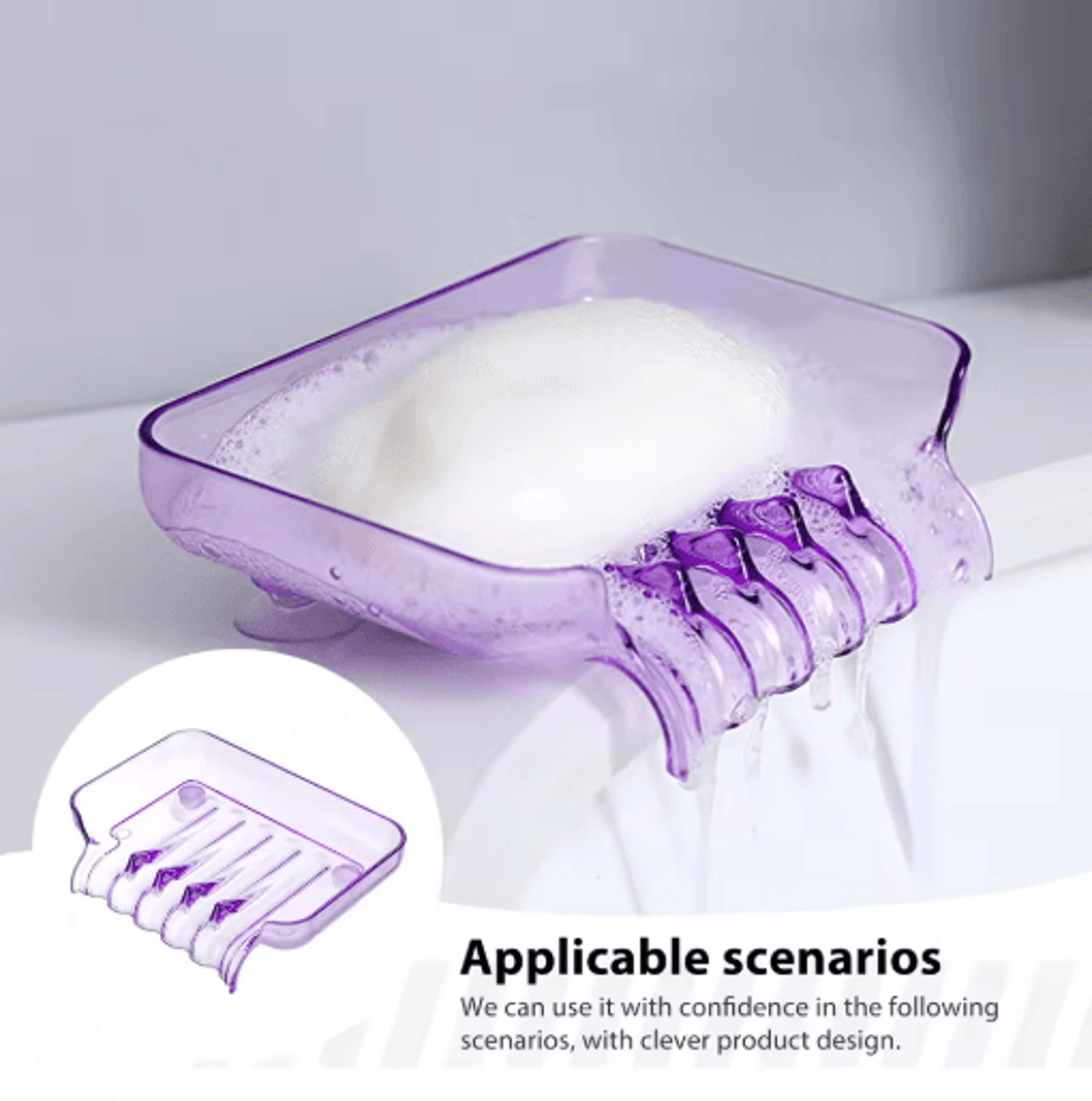 Portable Self Draining Soap Dish Waterfall Soap Holder with Suction Cup for Bathroom and Kitchen – view 11