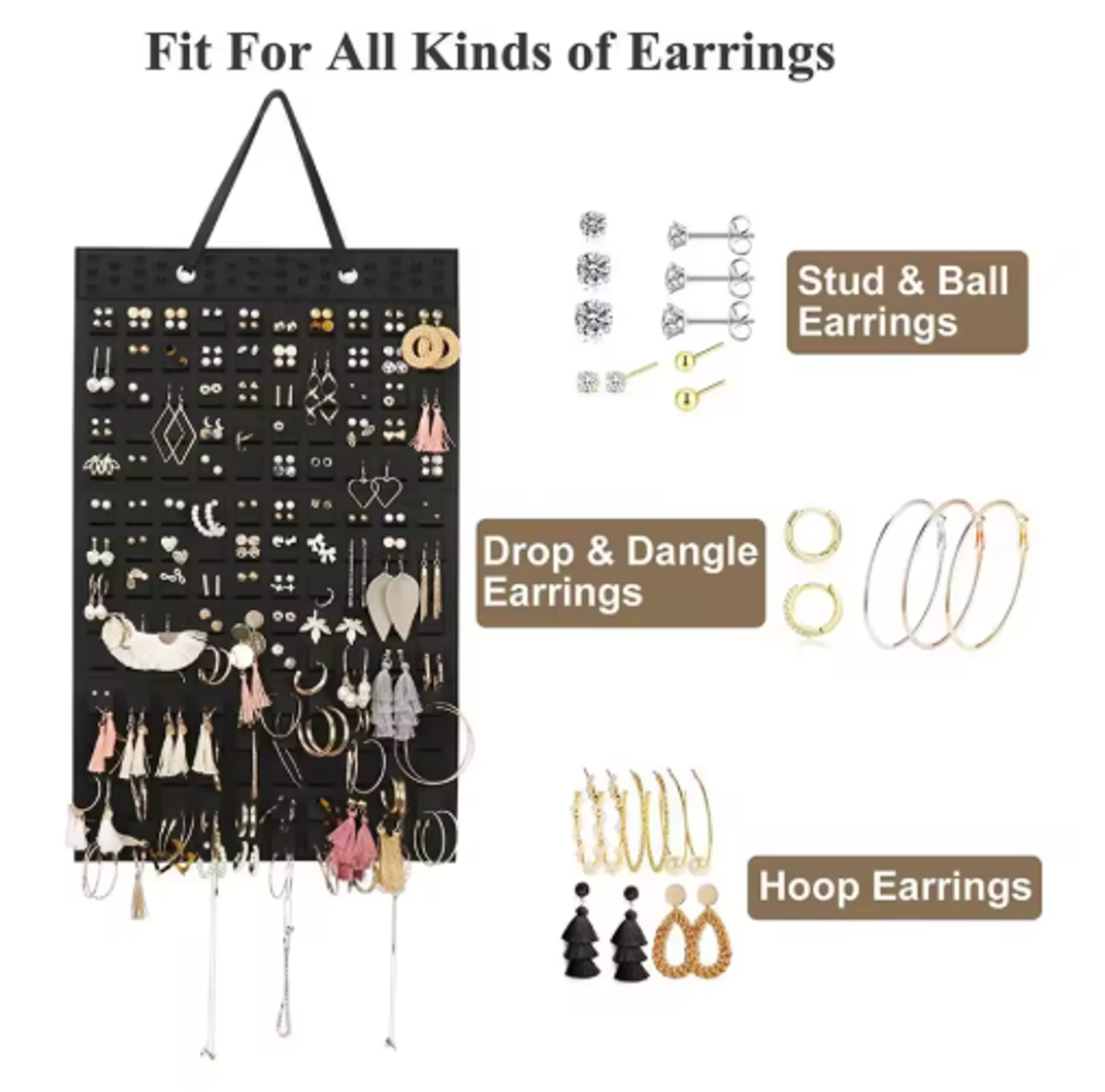Felt Jewelry Hanging Organizer Wall Mounted Storage Bag for Earrings Necklaces and Rings – view 10