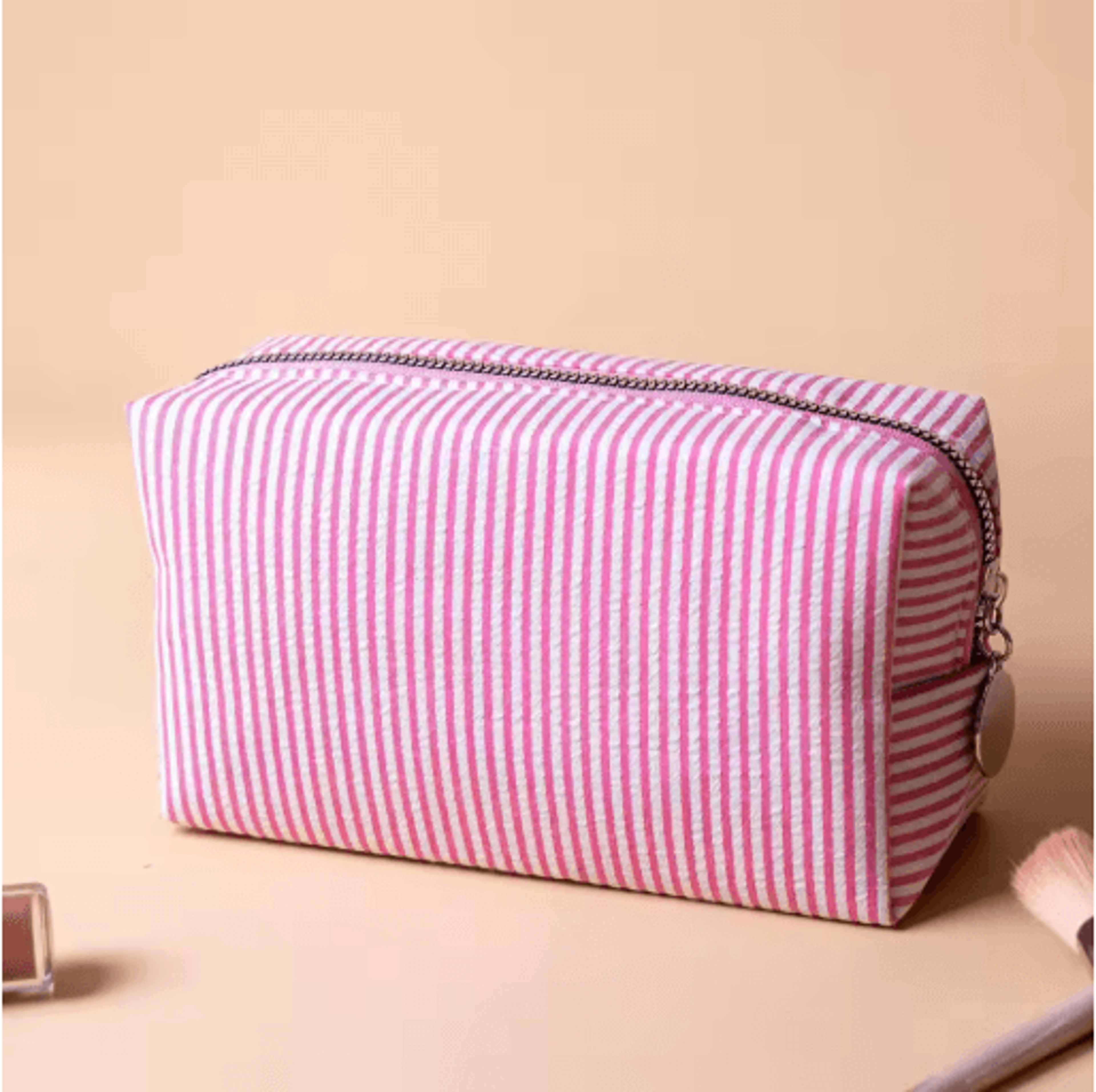 Striped Embroidery Makeup Bag Waterproof Travel Toiletry Organizer with Bubble Print – view 1
