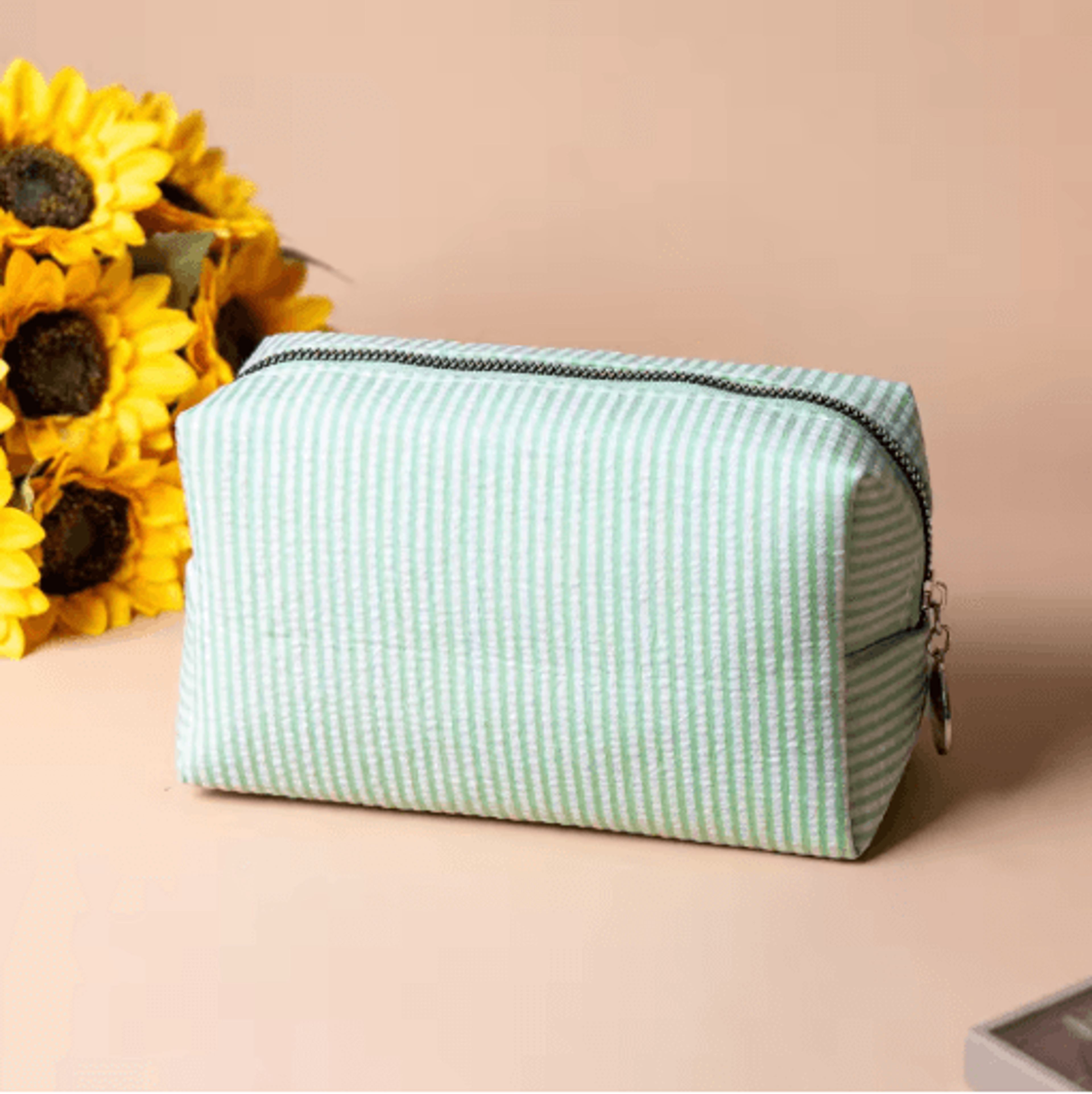 Striped Embroidery Makeup Bag Waterproof Travel Toiletry Organizer With Bubble Print 1
