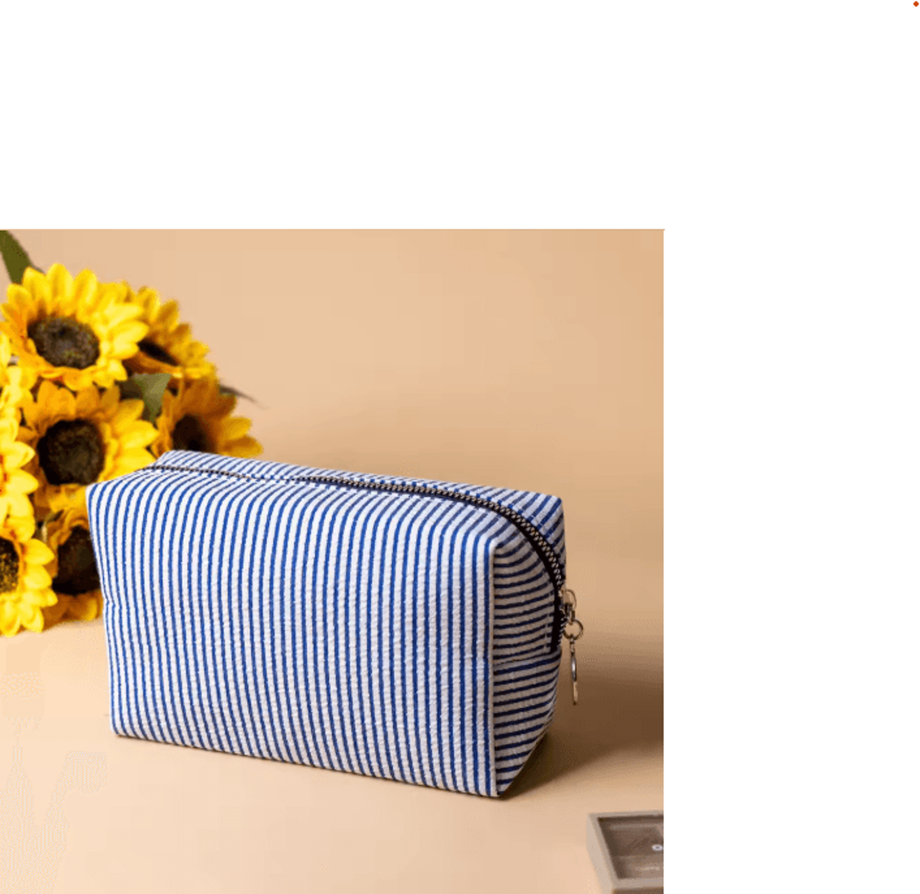 Striped Embroidery Makeup Bag Waterproof Travel Toiletry Organizer With Bubble Print 9