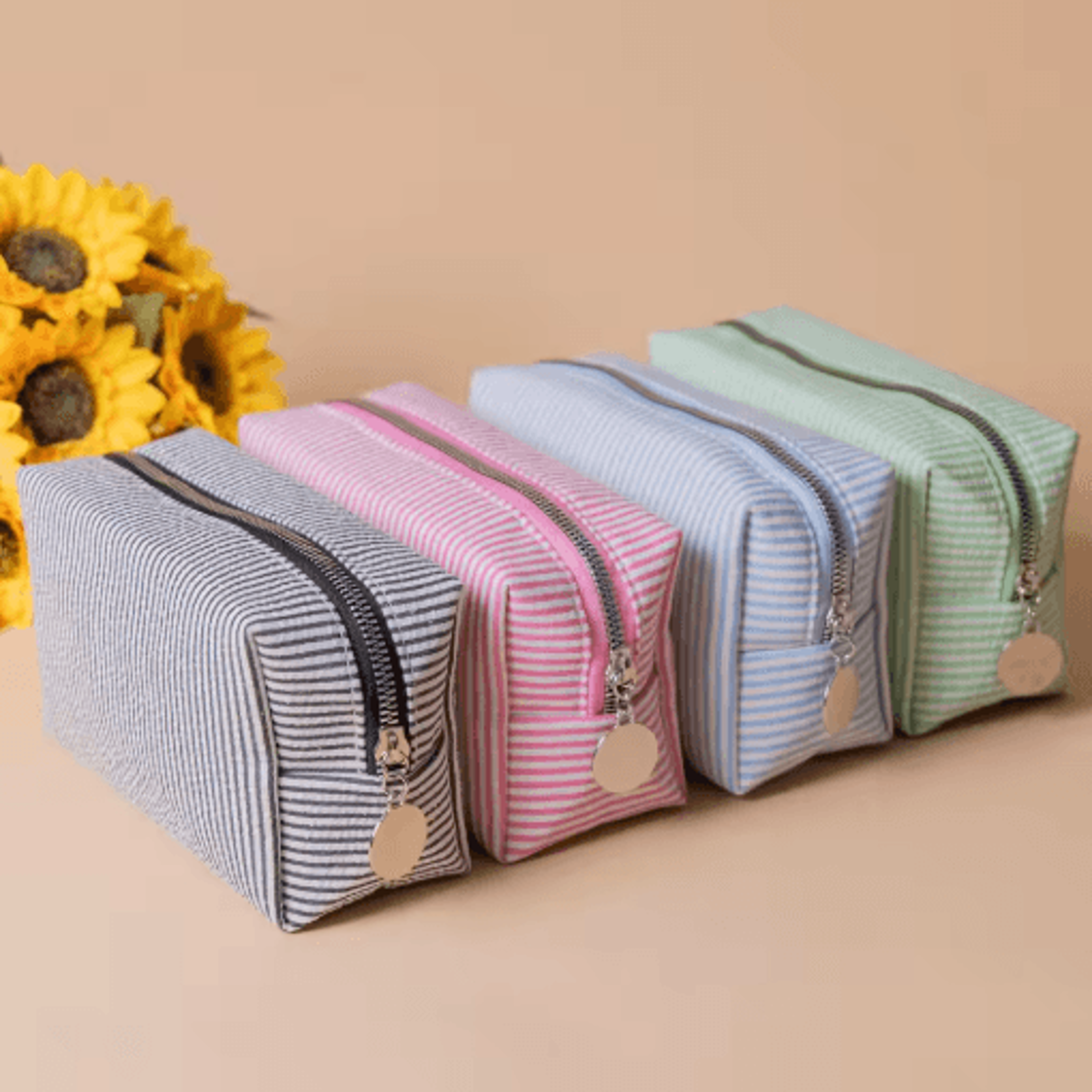 Striped Embroidery Makeup Bag Waterproof Travel Toiletry Organizer With Bubble Print 0