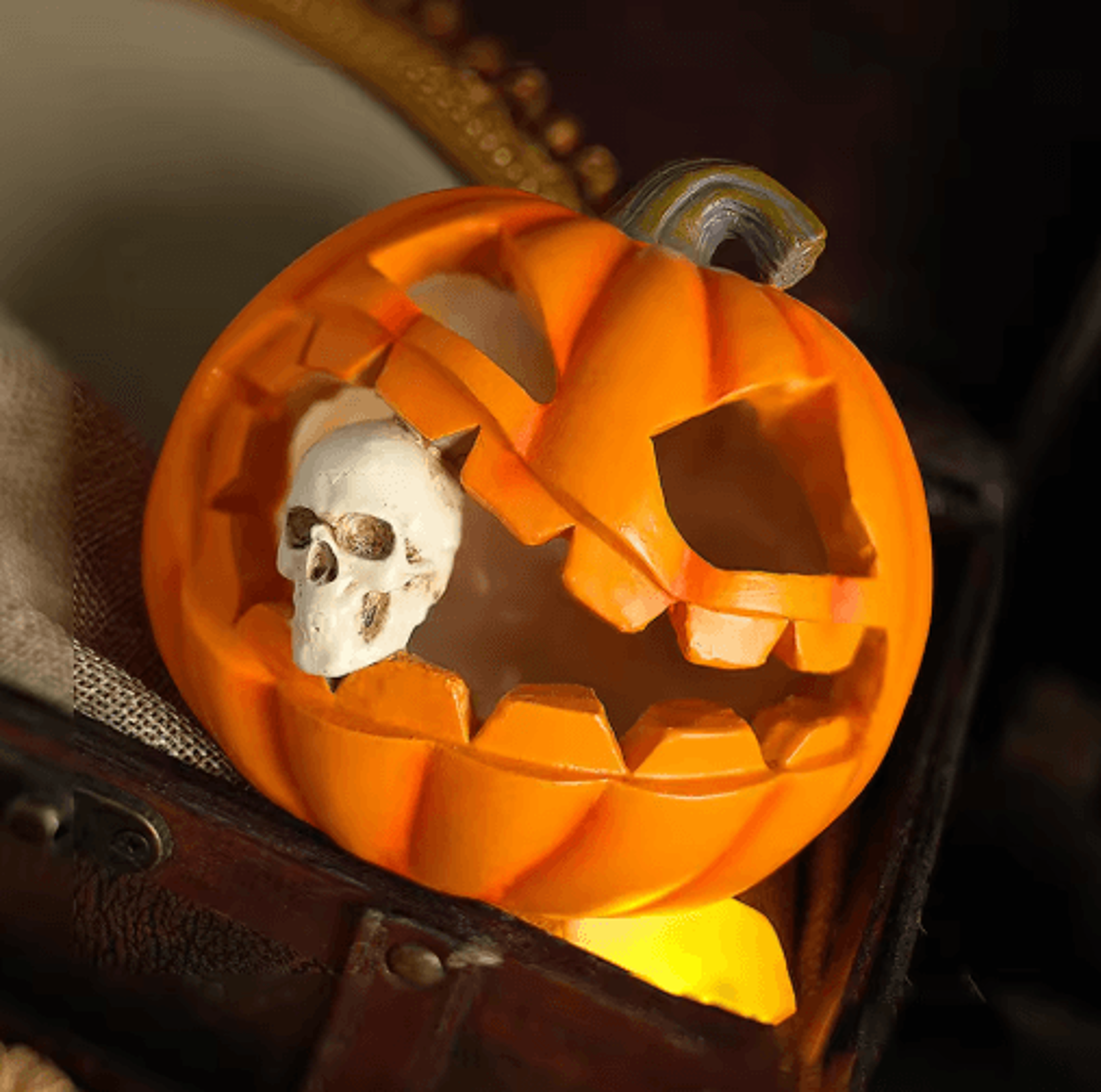 Halloween Ghost Pumpkin Lantern Pumpkin Eating Skull Statue For Porch Garden And Table Decor 2