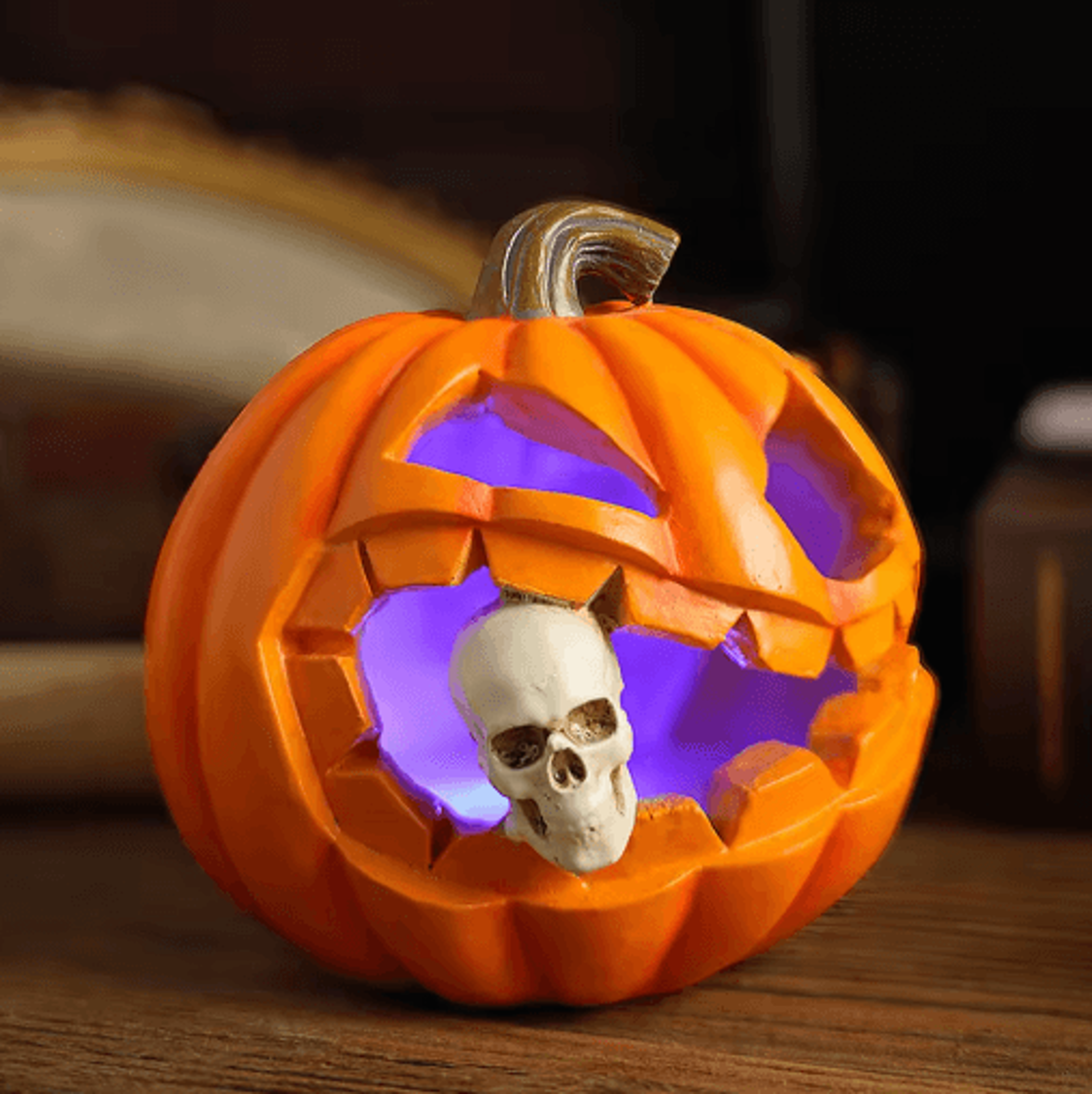 Halloween Ghost Pumpkin Lantern Pumpkin Eating Skull Statue For Porch Garden And Table Decor 4
