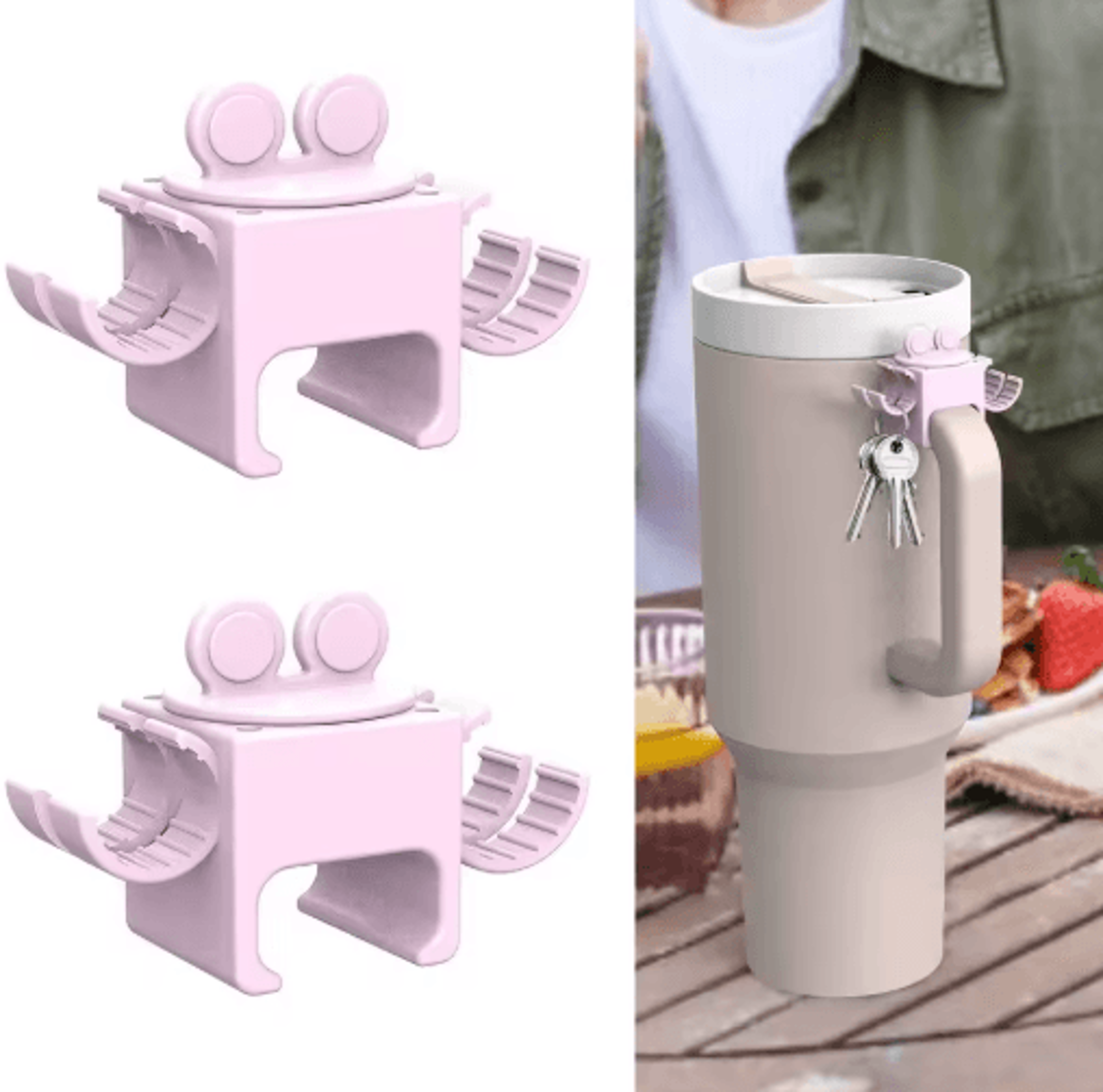 Lipstick Holder For Stanley Cup Handle Multifunctional Storage Clip With Keychain And Finger Ring 5