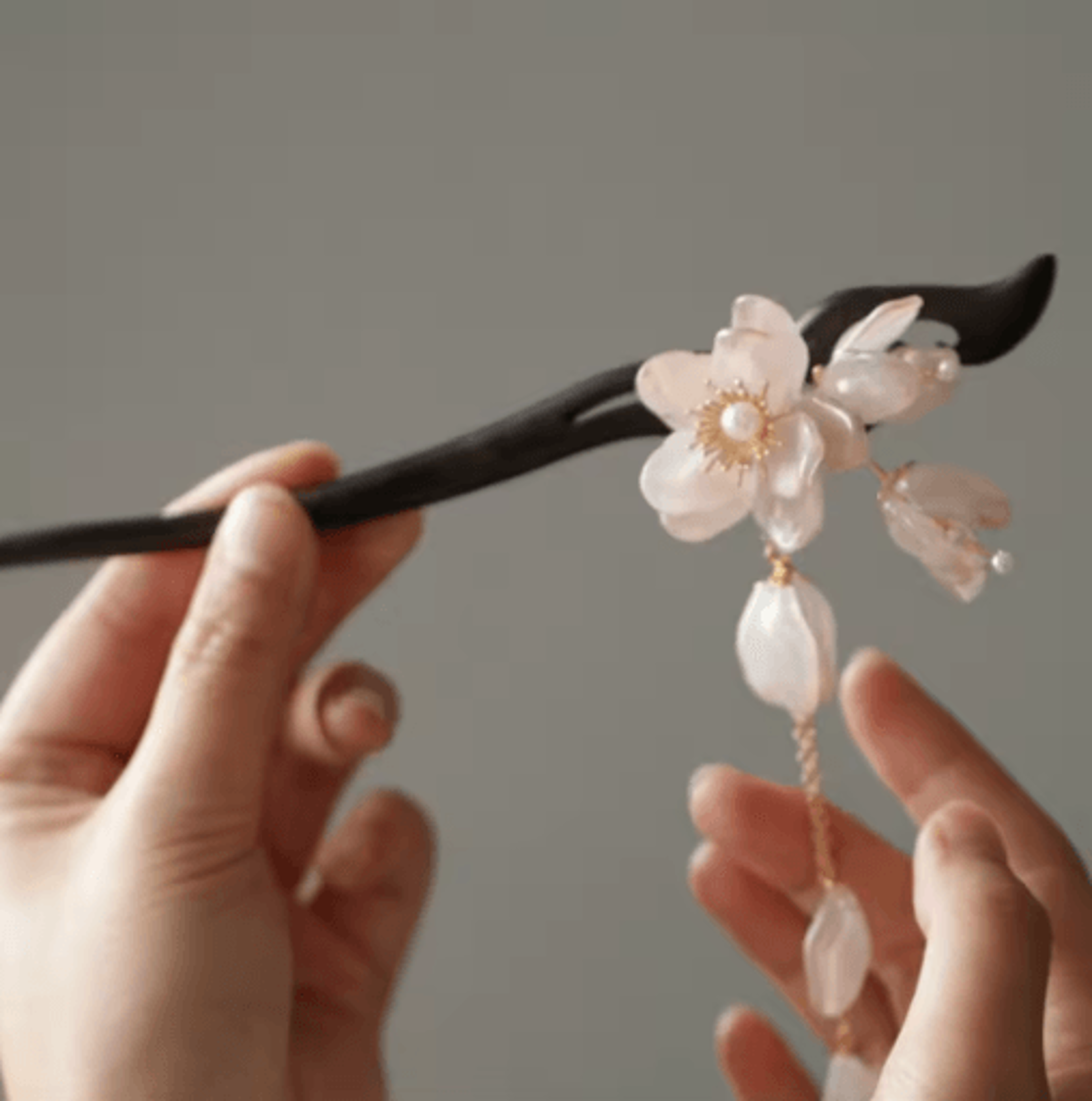 Pink Flower Hair Pin Retro Chinese Style Wooden Hair Sticks With Pendant For Hanfu 2