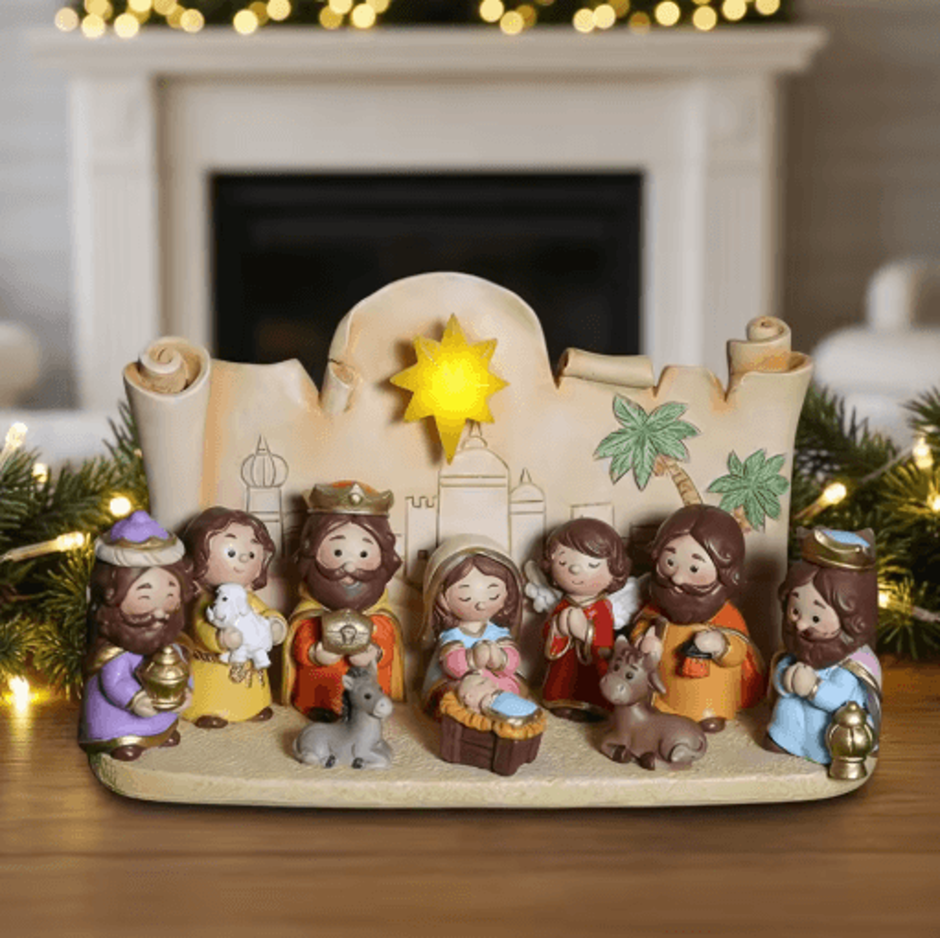Cartoon Christmas Nativity Scene Figurines Hand Painted Resin Holiday Decor Set 2