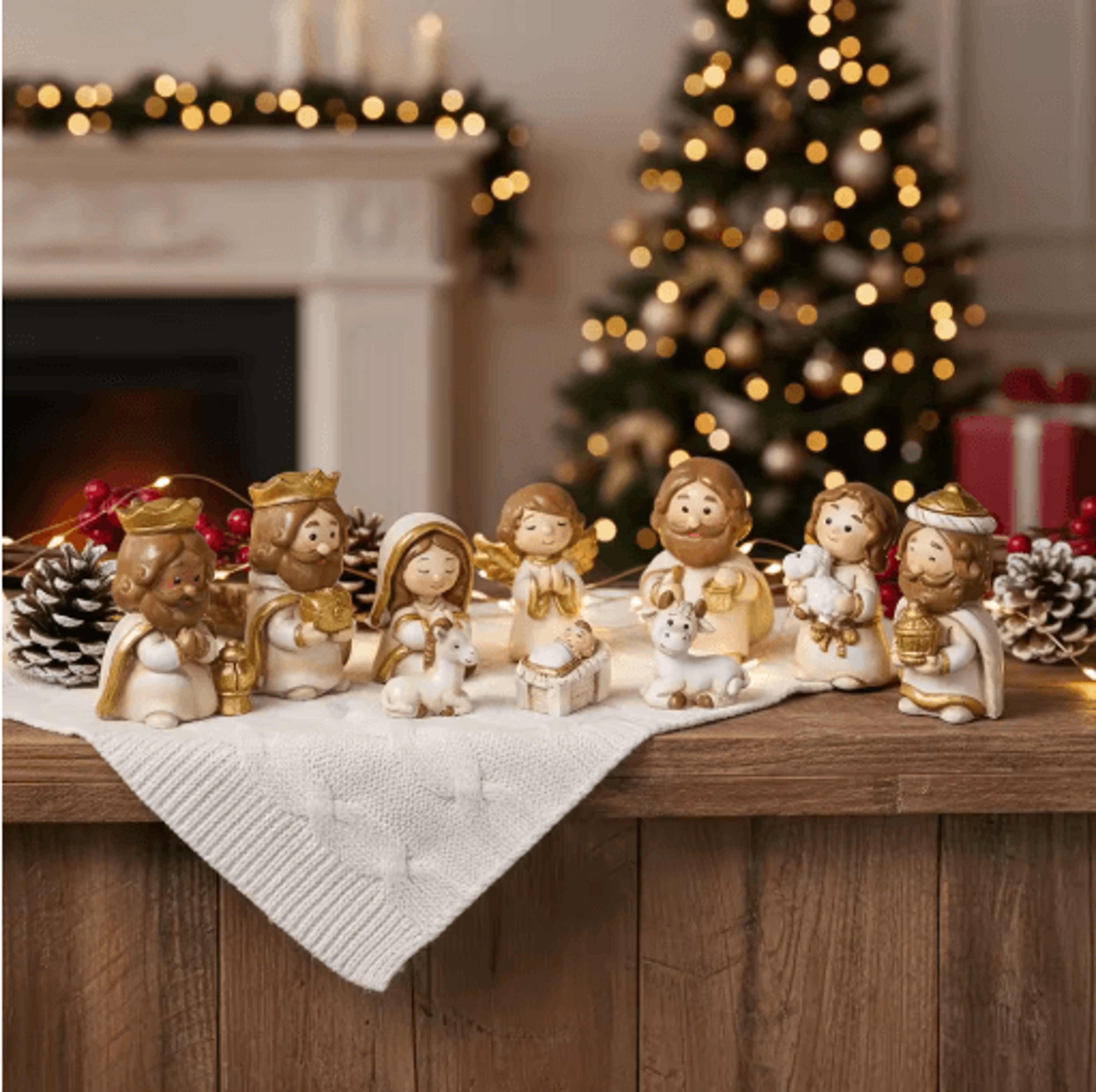 Cartoon Christmas Nativity Scene Figurines Hand Painted Resin Holiday Decor Set 6