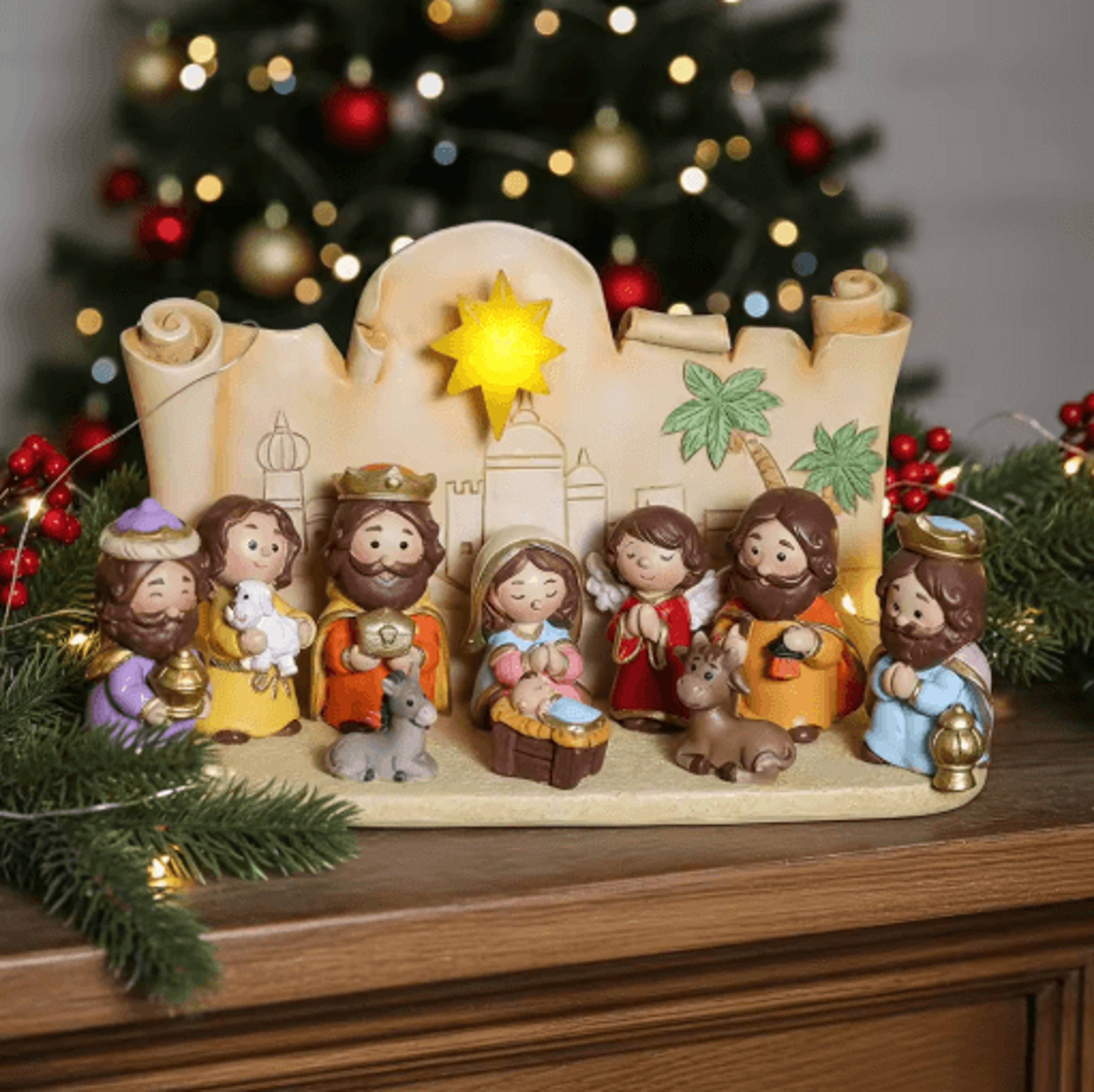 Cartoon Christmas Nativity Scene Figurines Hand Painted Resin Holiday Decor Set 0