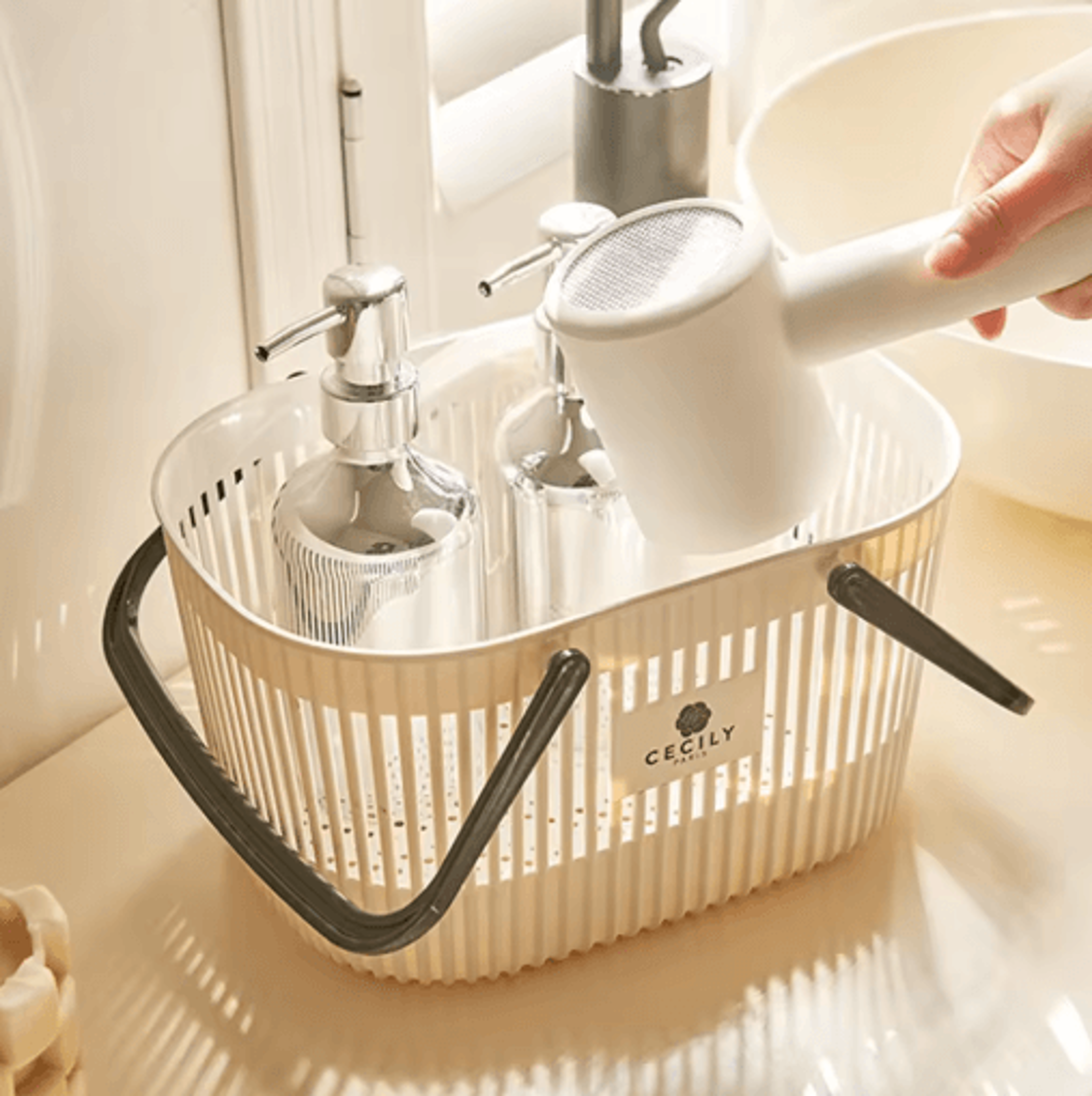 Plastic Organizer Basket With Handles Stackable Drainage Storage Bin For Bathroom Essentials 0