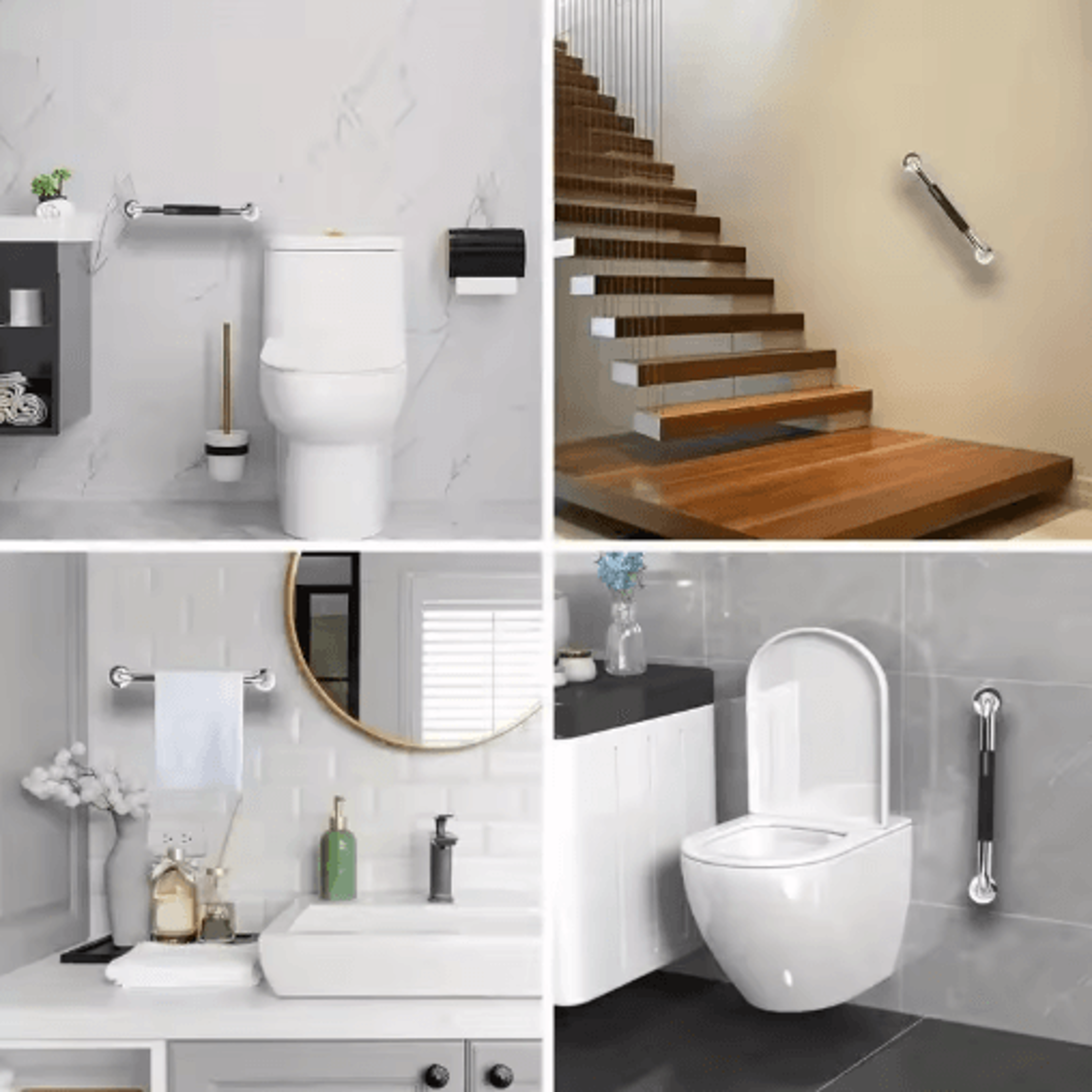 304 Stainless Steel Shower Handle Non Slip Silicone Grip Safety Grab Bar 4