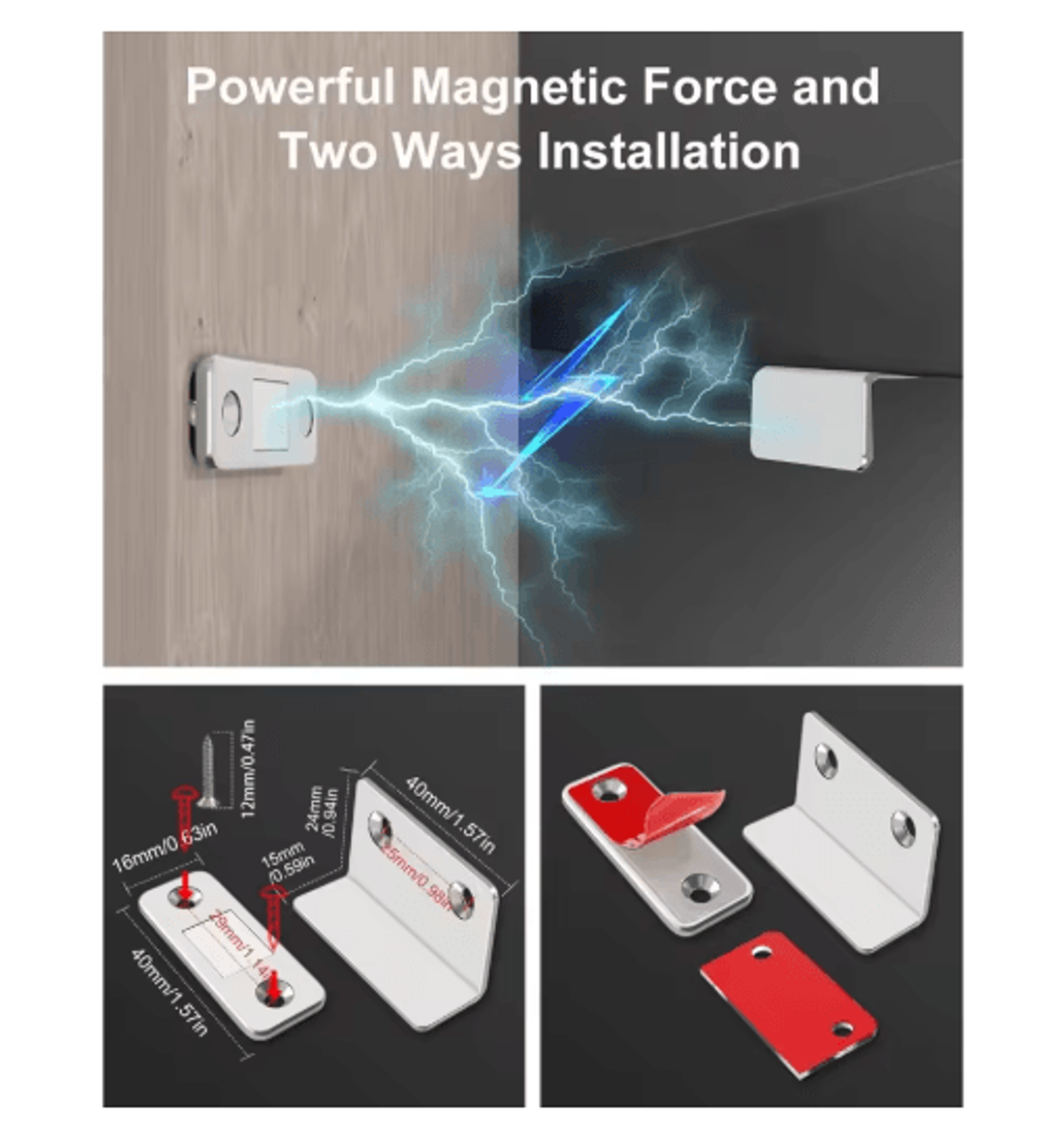 2pcs Invisible Magnetic Door Catch Latch Drill Free Strong Adhesion Cabinet And Sliding Door Catch 3