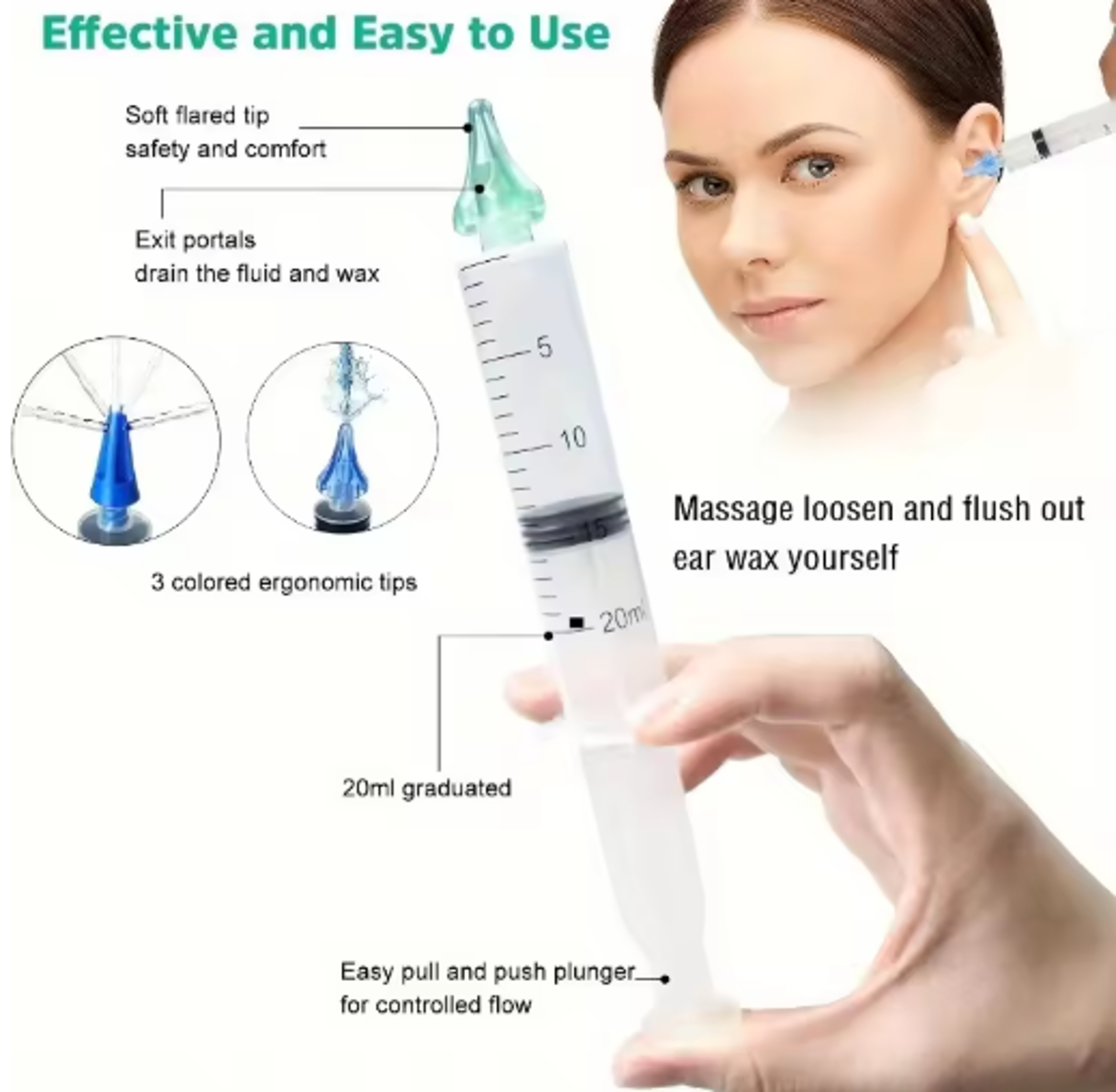 Ear Wax Removal Rinse Syringe Kit Gentle Ear Cleaning Tool with Replacement Tip Nozzle – view 9