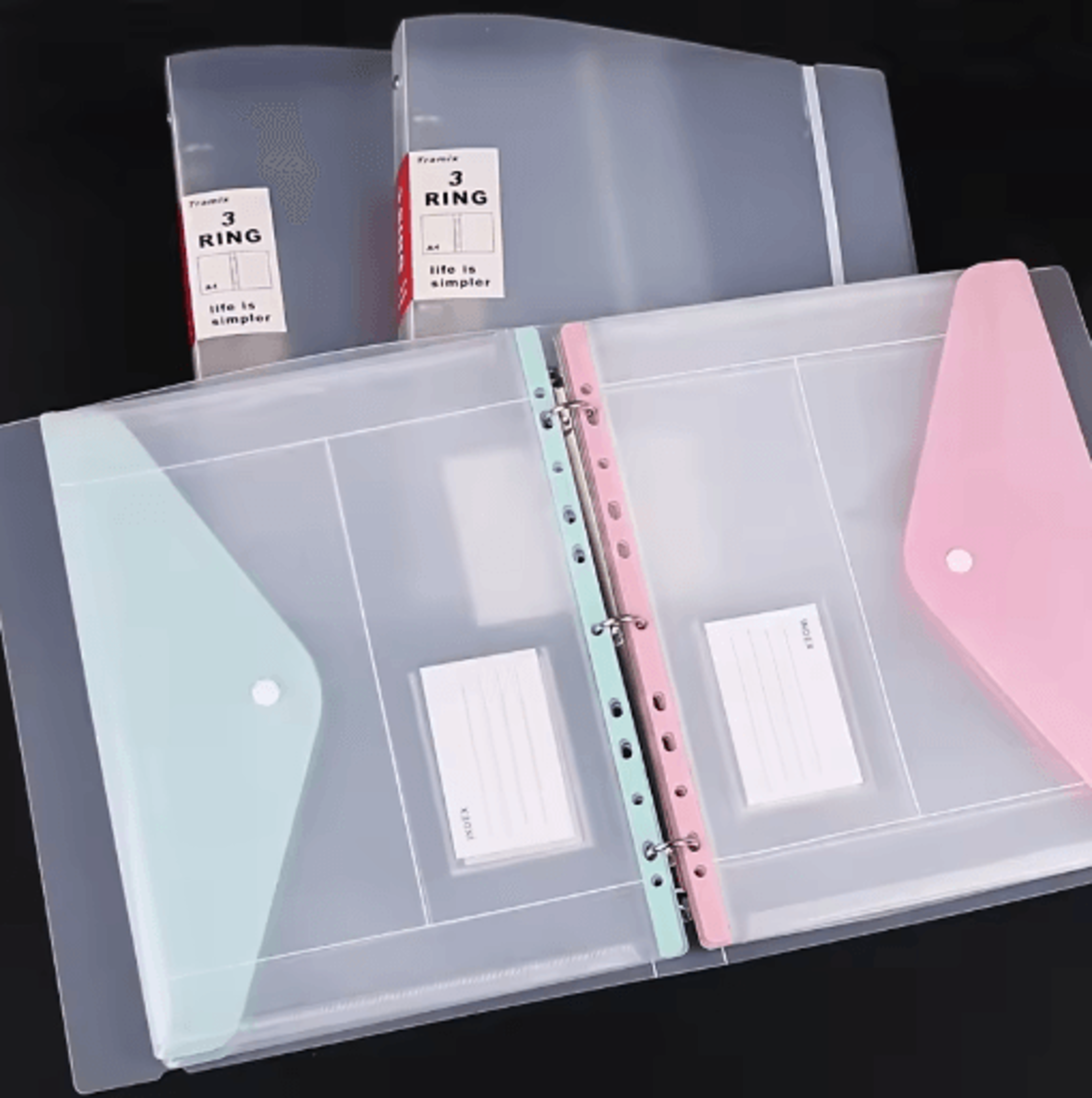 6PCS A4 High Capacity Loose Leaf File Bags 11 Hole Binder Pockets With Button Closure 6