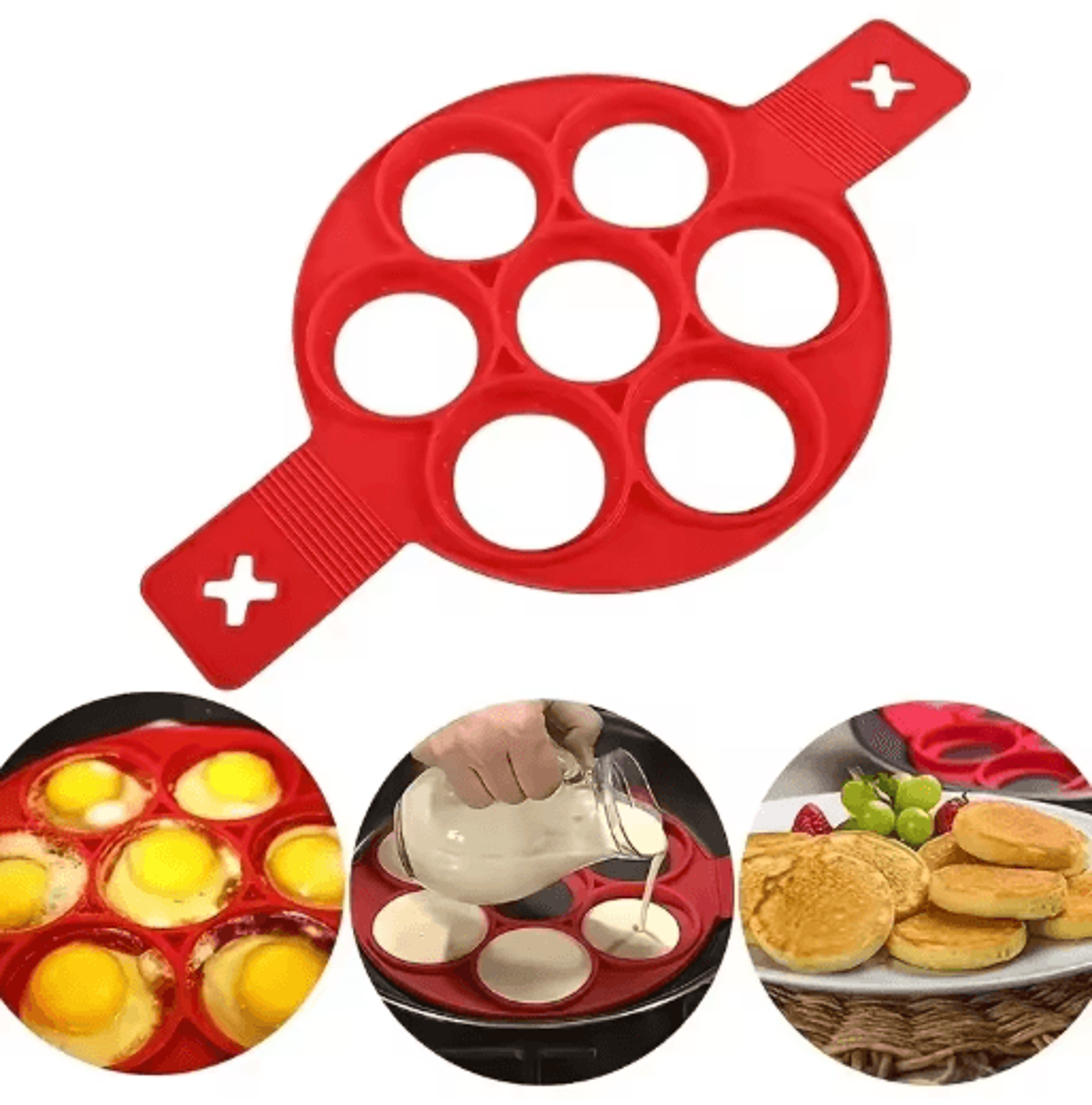 Silicone 7 Hole Egg And Pancake Mold Non Stick Food Grade Baking Pan With Handle 6