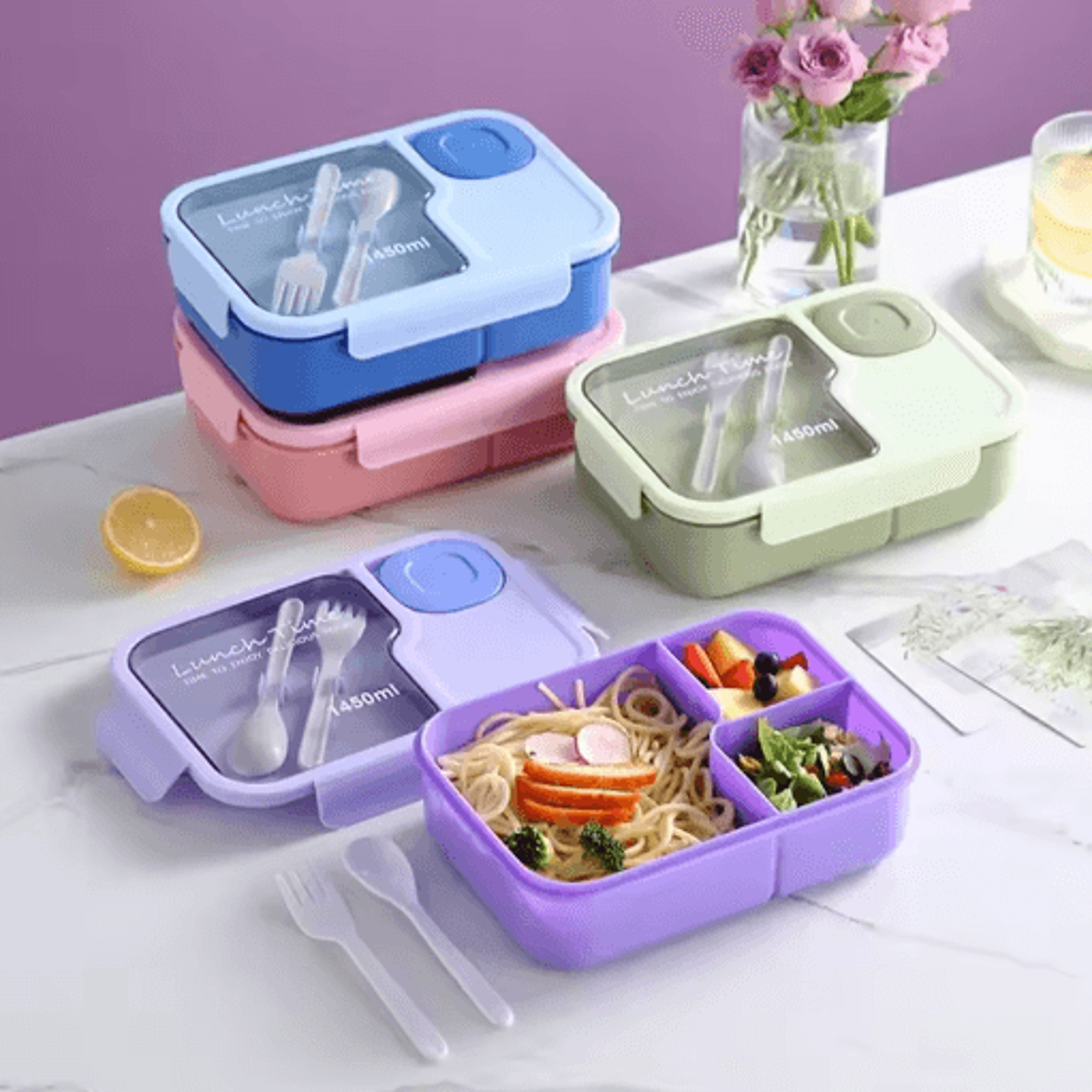 Cute Bento Lunch Box For Kids 3 Grid Cartoon Food Storage Box For School And Canteen 0