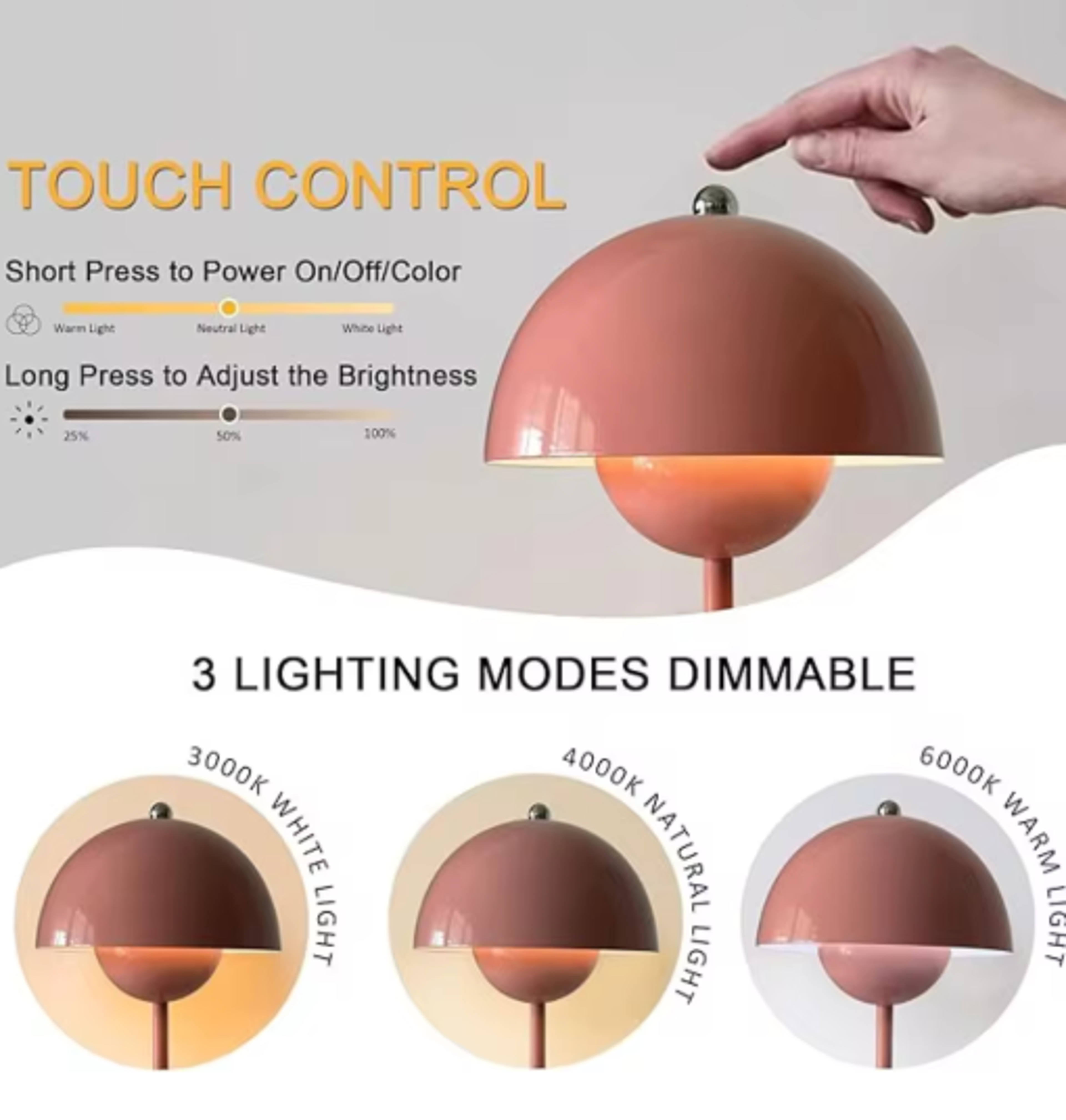 USB Rechargeable LED Flower Bud Desk Lamp Touch Control Three Color Ambient Light – view 7