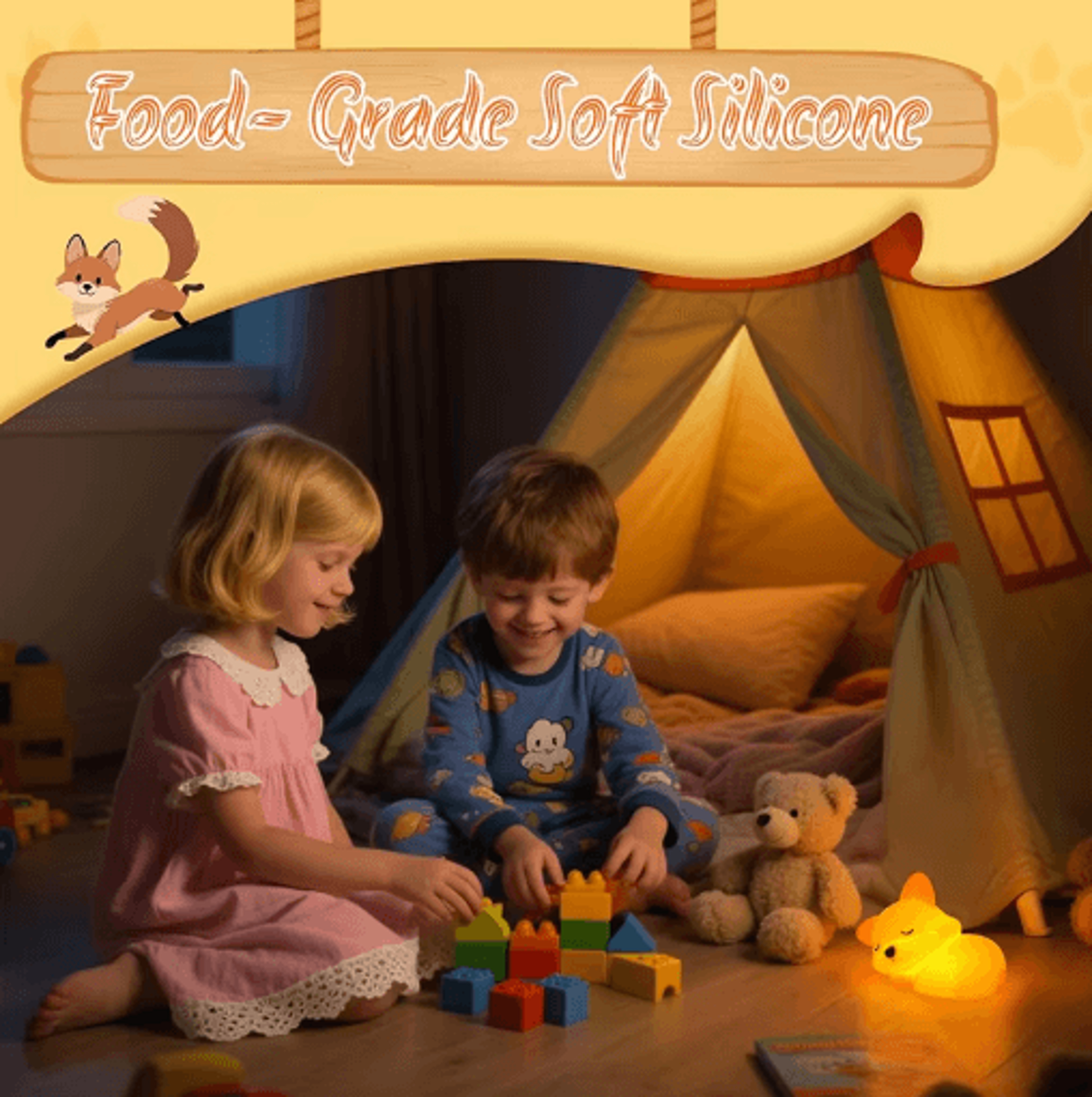 Fox Night Light Squishy Silicone Touch Lamp With Rechargeable Timer Function 4