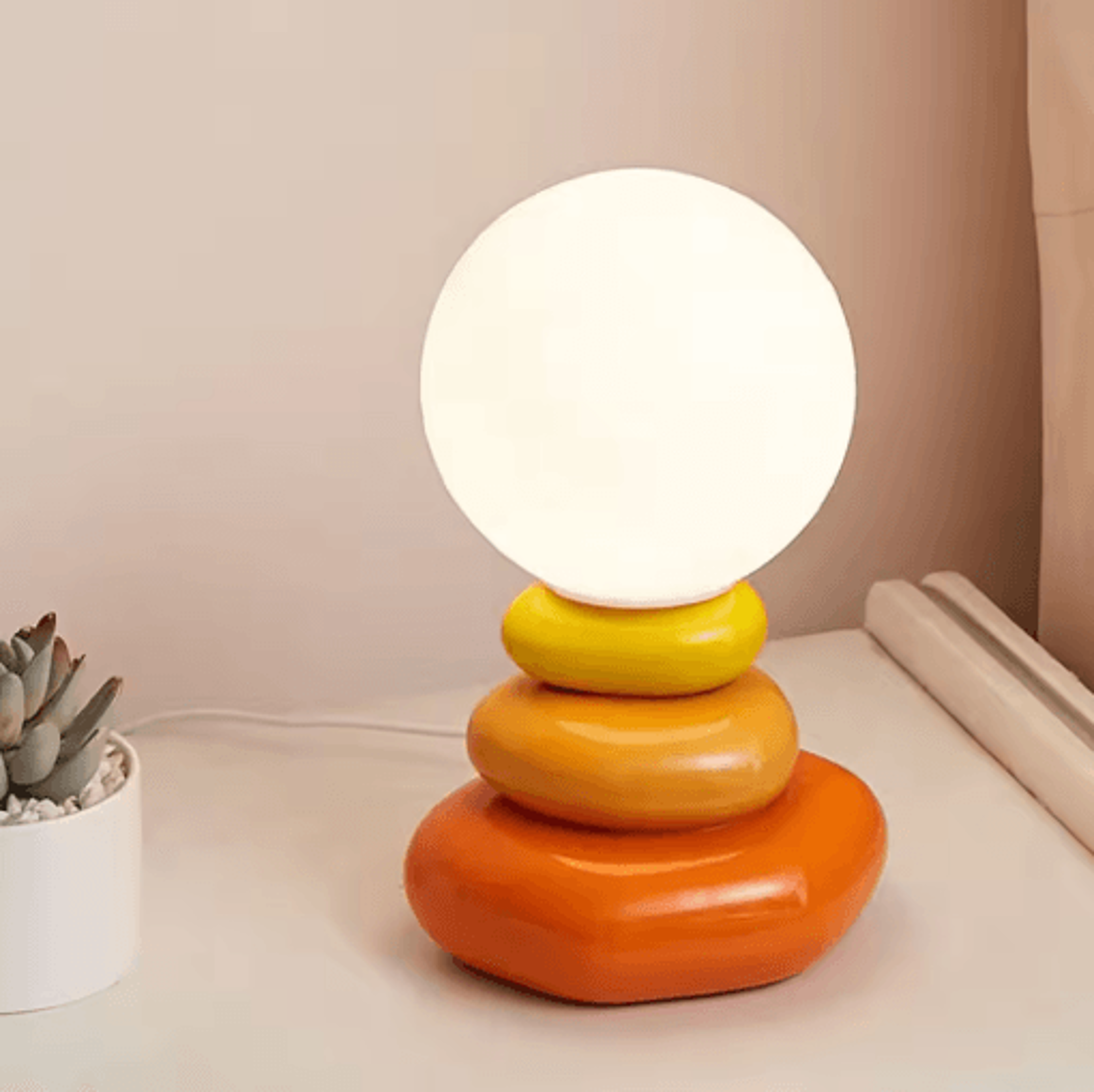 Colorful Stone Table Lamp Nordic LED Neutral Light Bedside Lamp With Stacked Stone Design 7