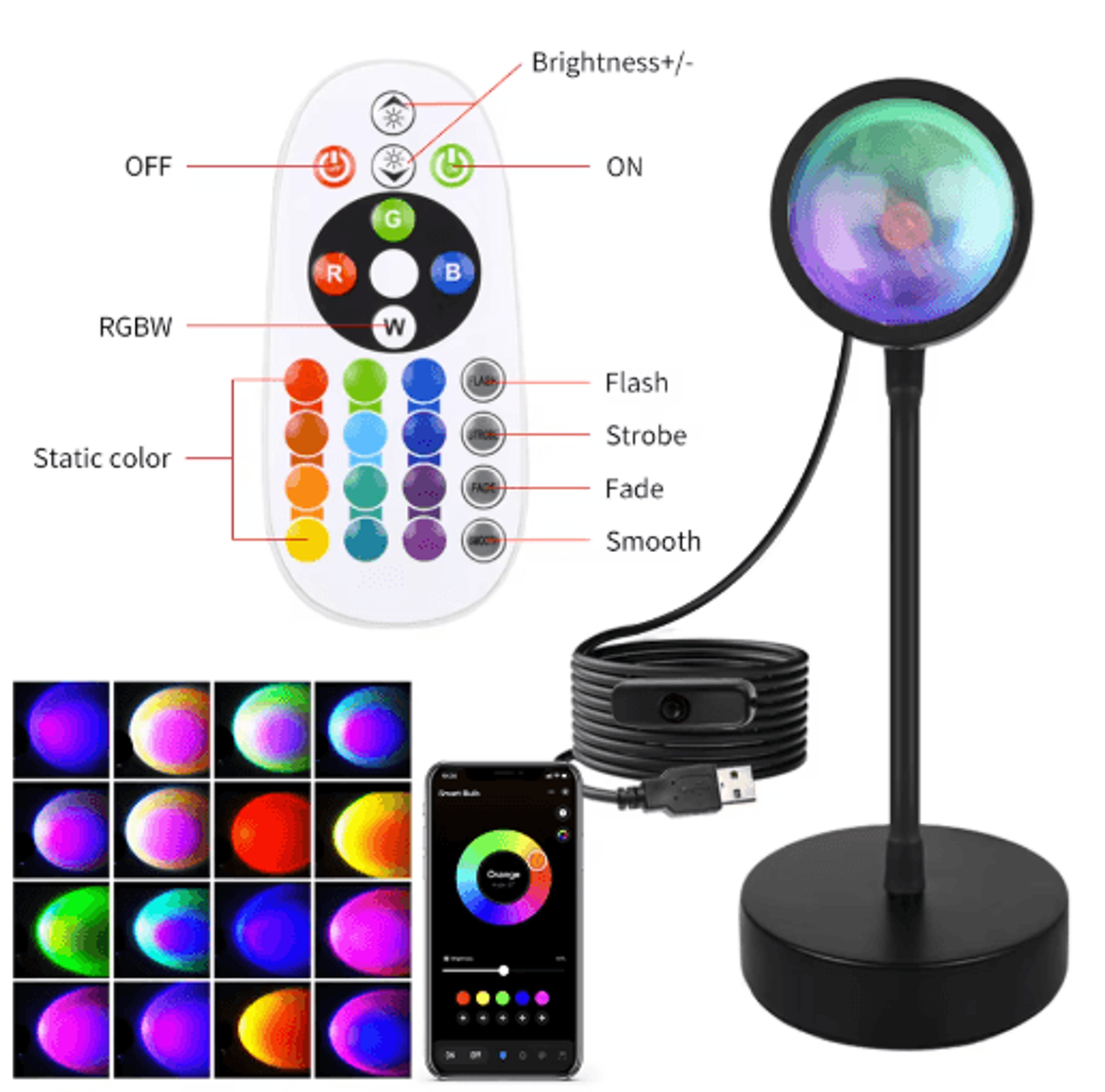 Smart Sunset Lamp Tuya RGB LED Projection Night Light With App And Remote Control 6
