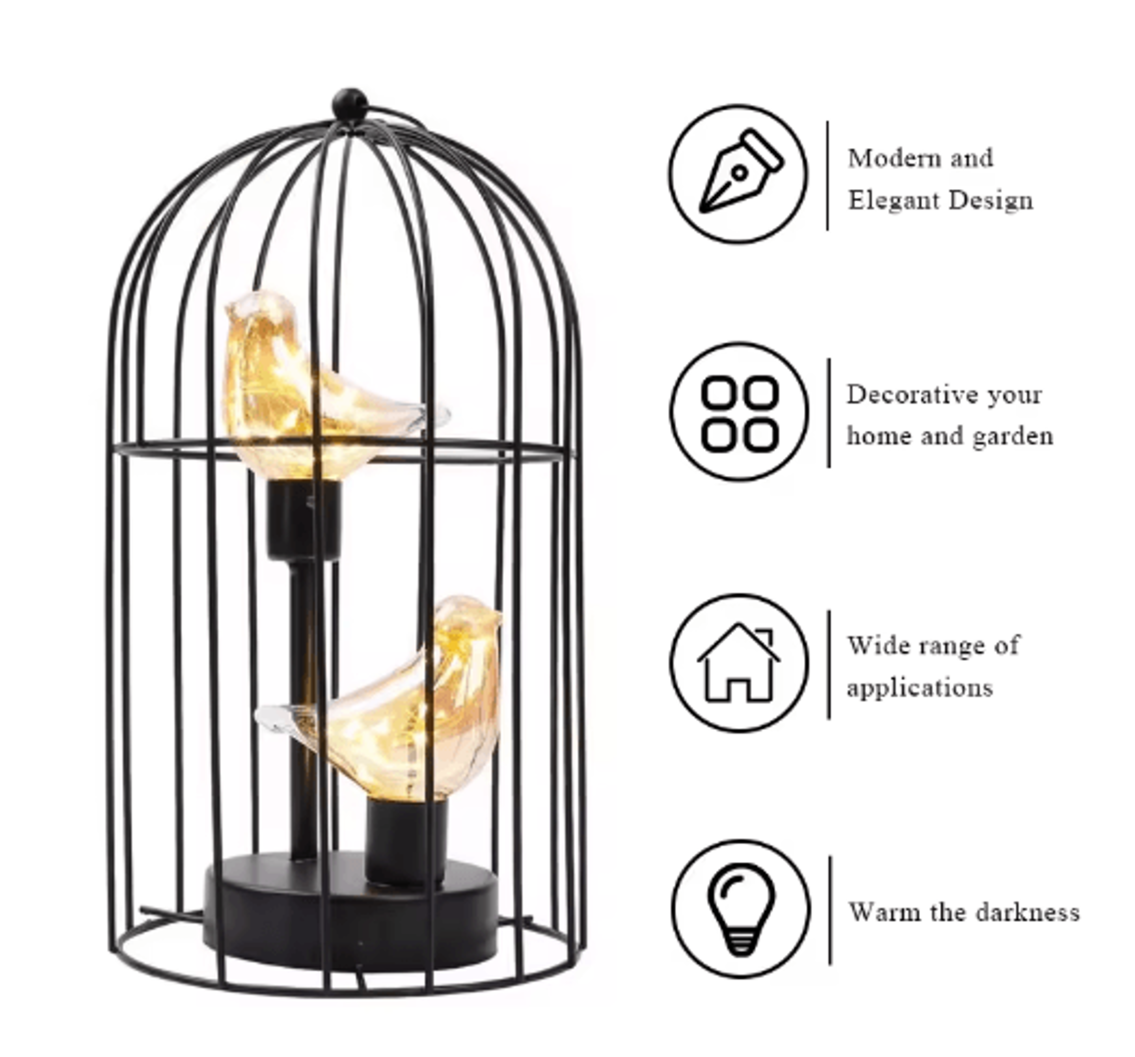 Creative Birdcage Table Lamp Vintage Iron Hollow Lantern With Warm Ambient Light 2