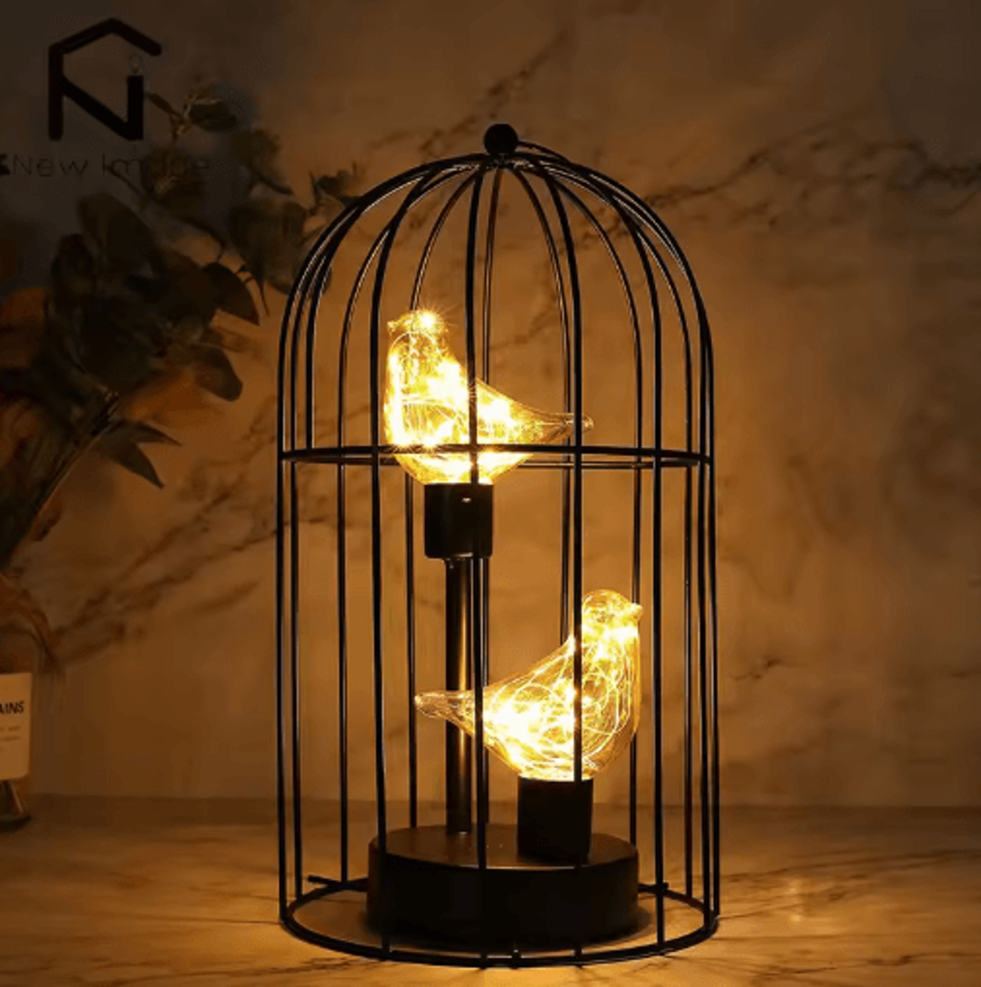 Creative Birdcage Table Lamp Vintage Iron Hollow Lantern With Warm Ambient Light 7