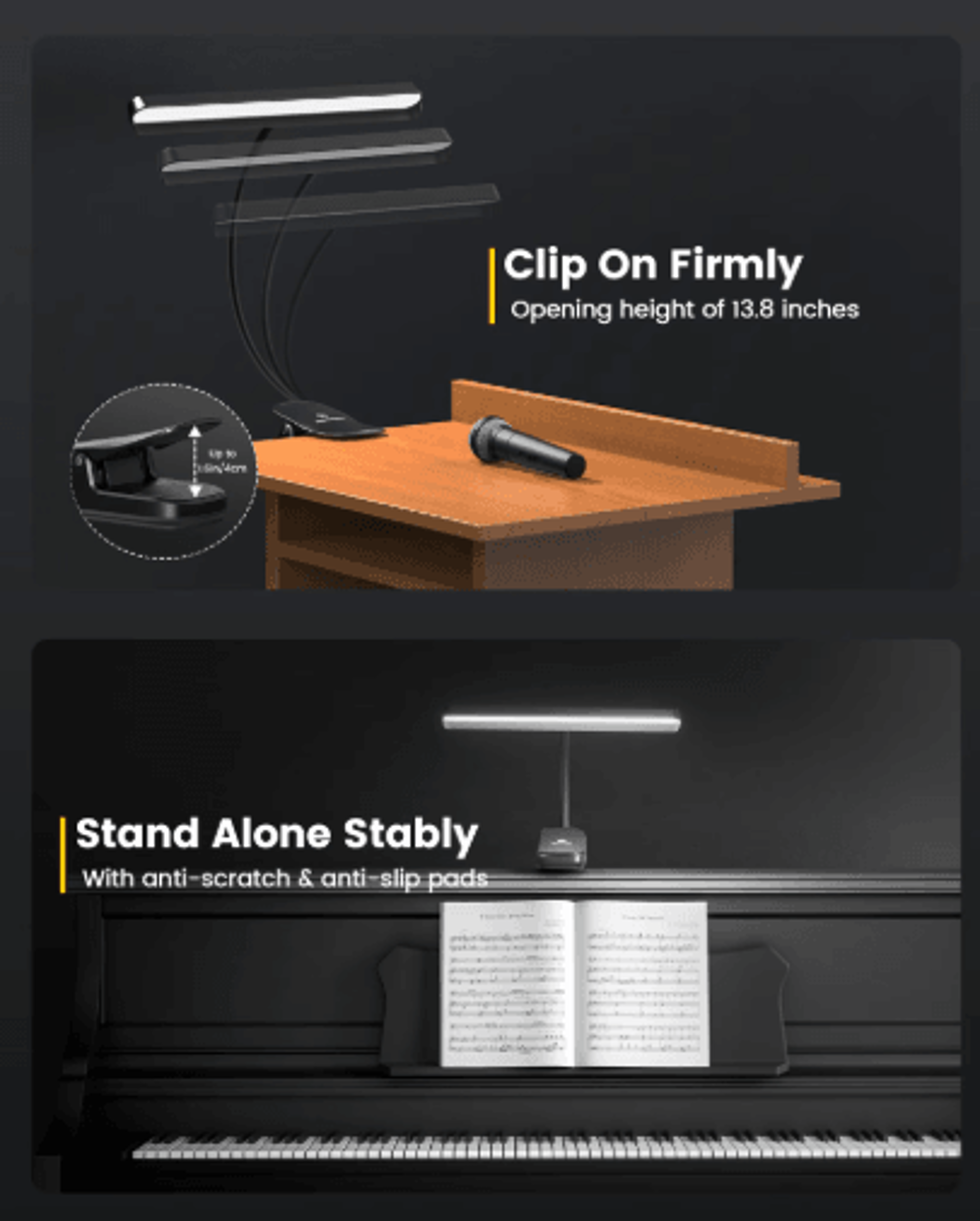 Glocusent Foldable Music Stand Light Long Lasting Clip On LED Lamp With Adjustable Brightness 2
