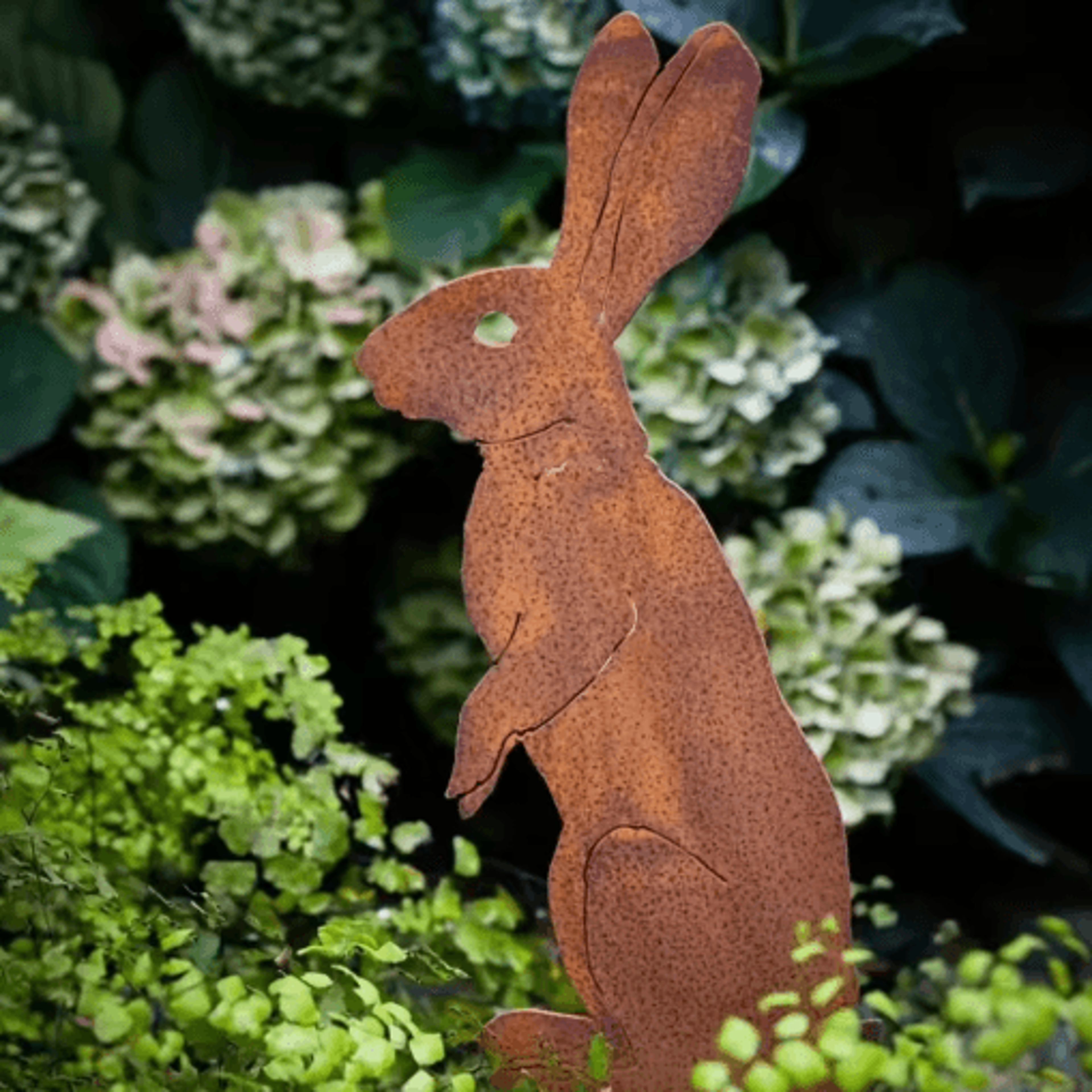 Rustic Metal Rabbit Garden Stake Vintage Rusty Bunny Silhouette Yard Art 3