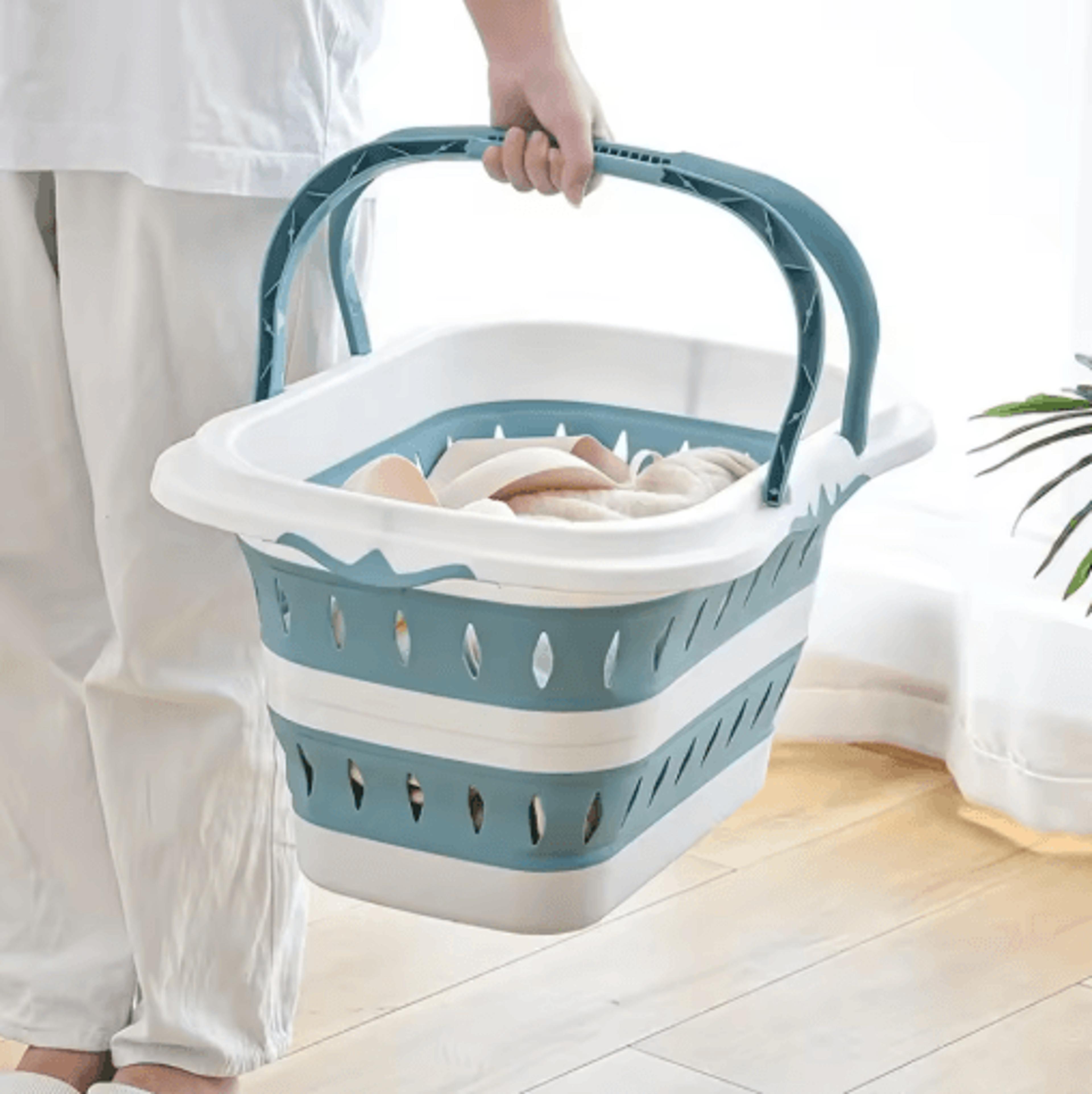 Collapsible Oval Laundry Basket With Handles Space Saving Washing Tub 3