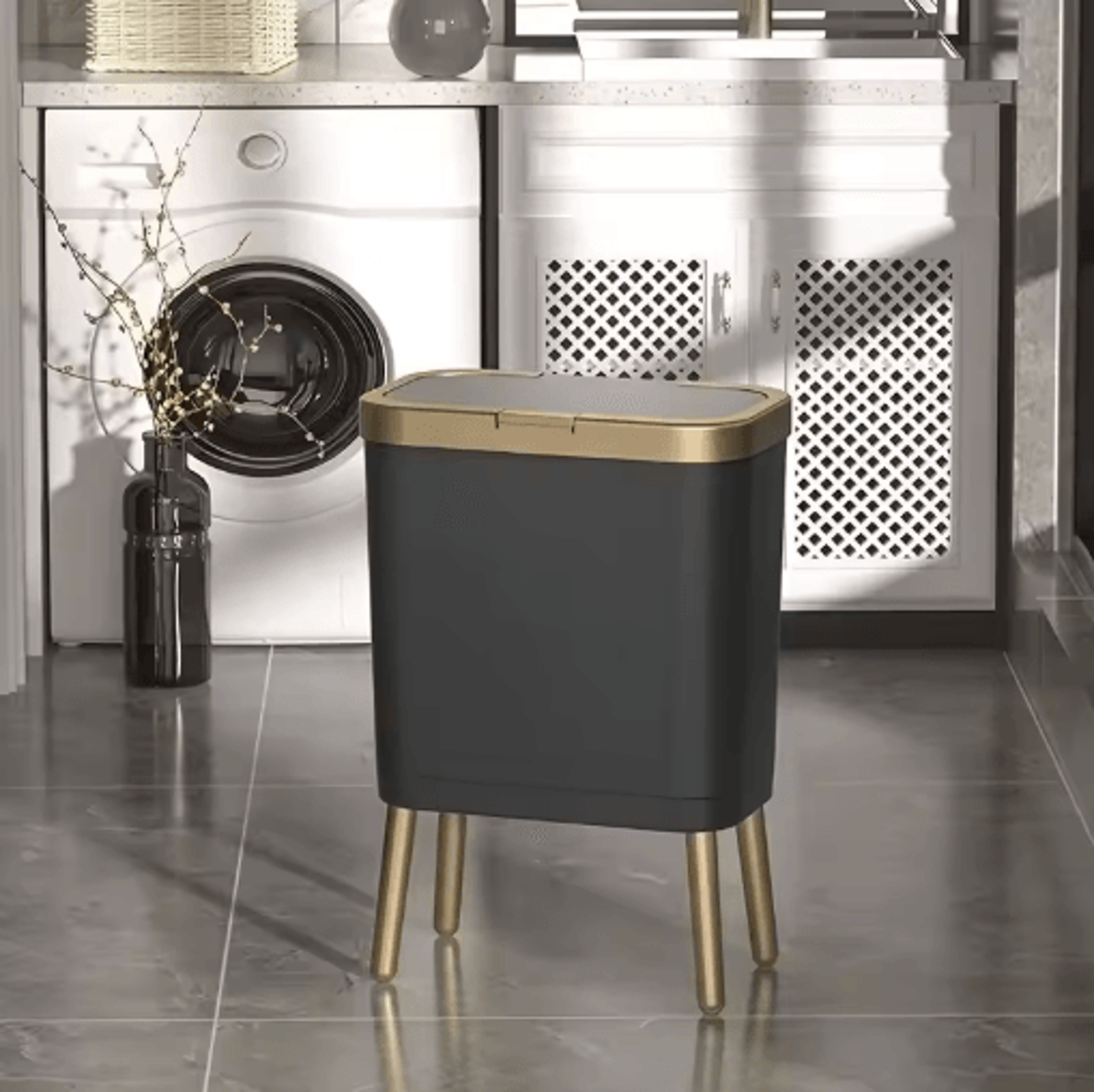 15L Large Square Plastic Trash Can With Odor Sealing Lid And Elevated Legs 6